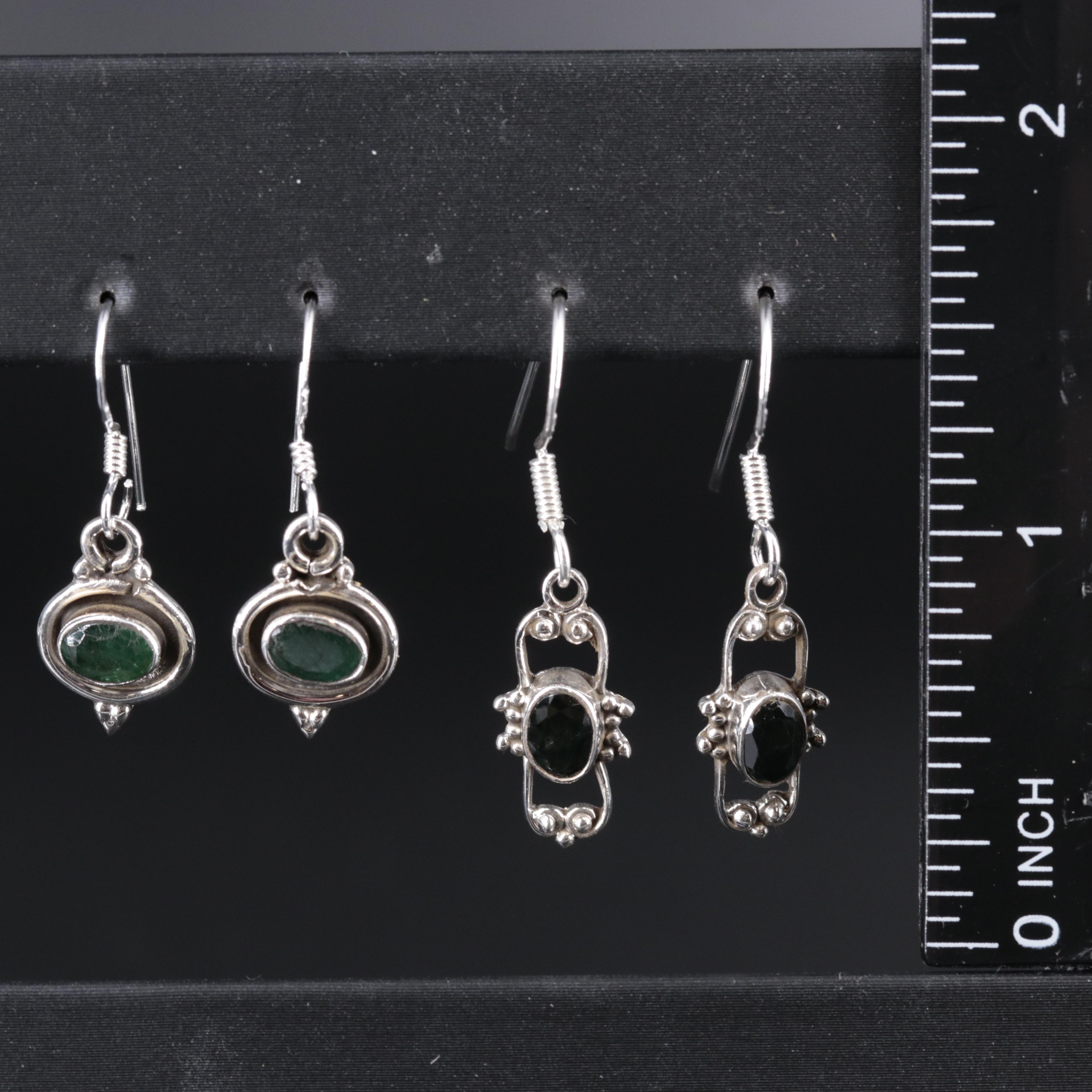 Sterling Silver Earring Collection Including Emerald and Sapphire