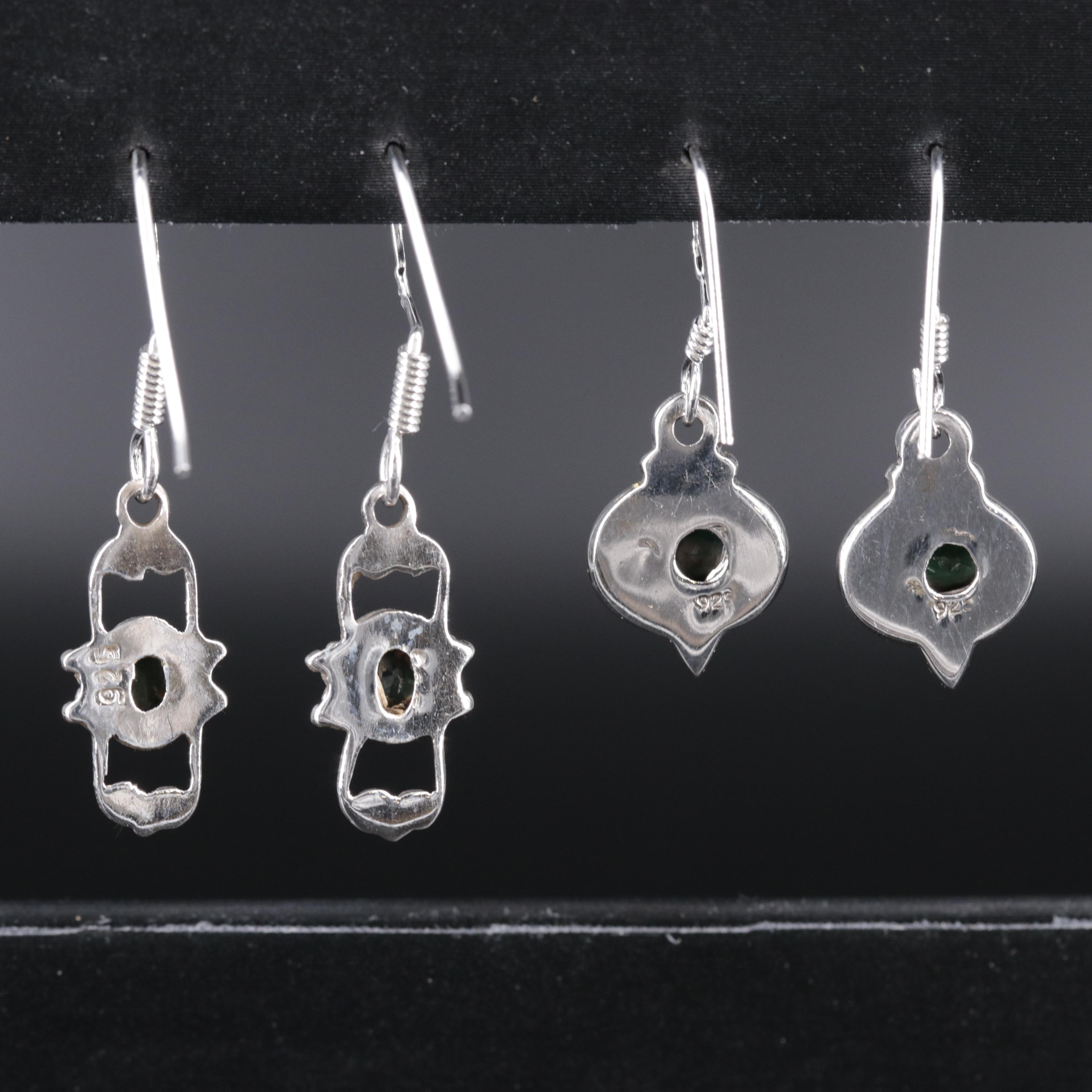 Sterling Silver Earring Collection Including Emerald and Sapphire