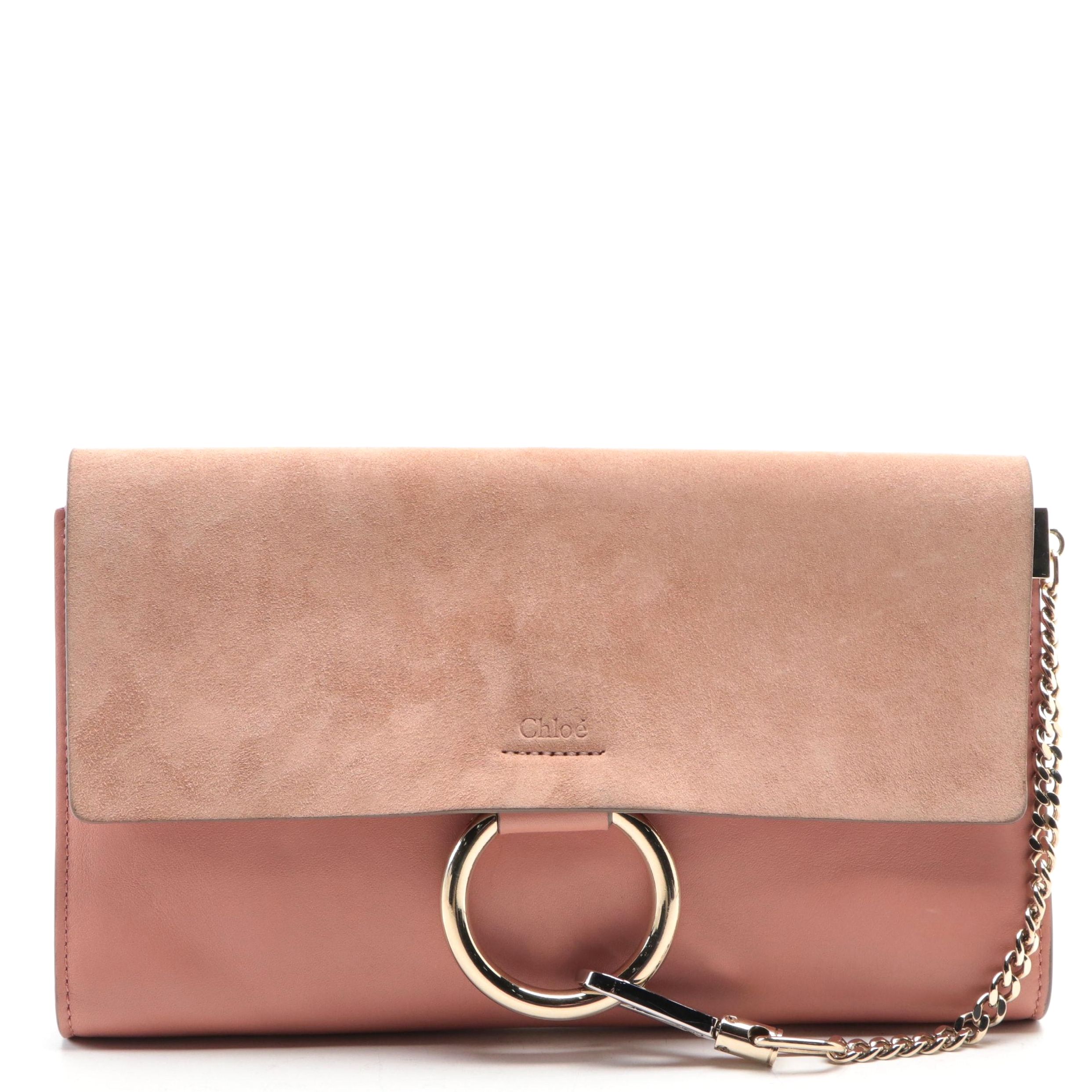 Chloé Faye Clutch in Smooth Calfskin Leather and Suede