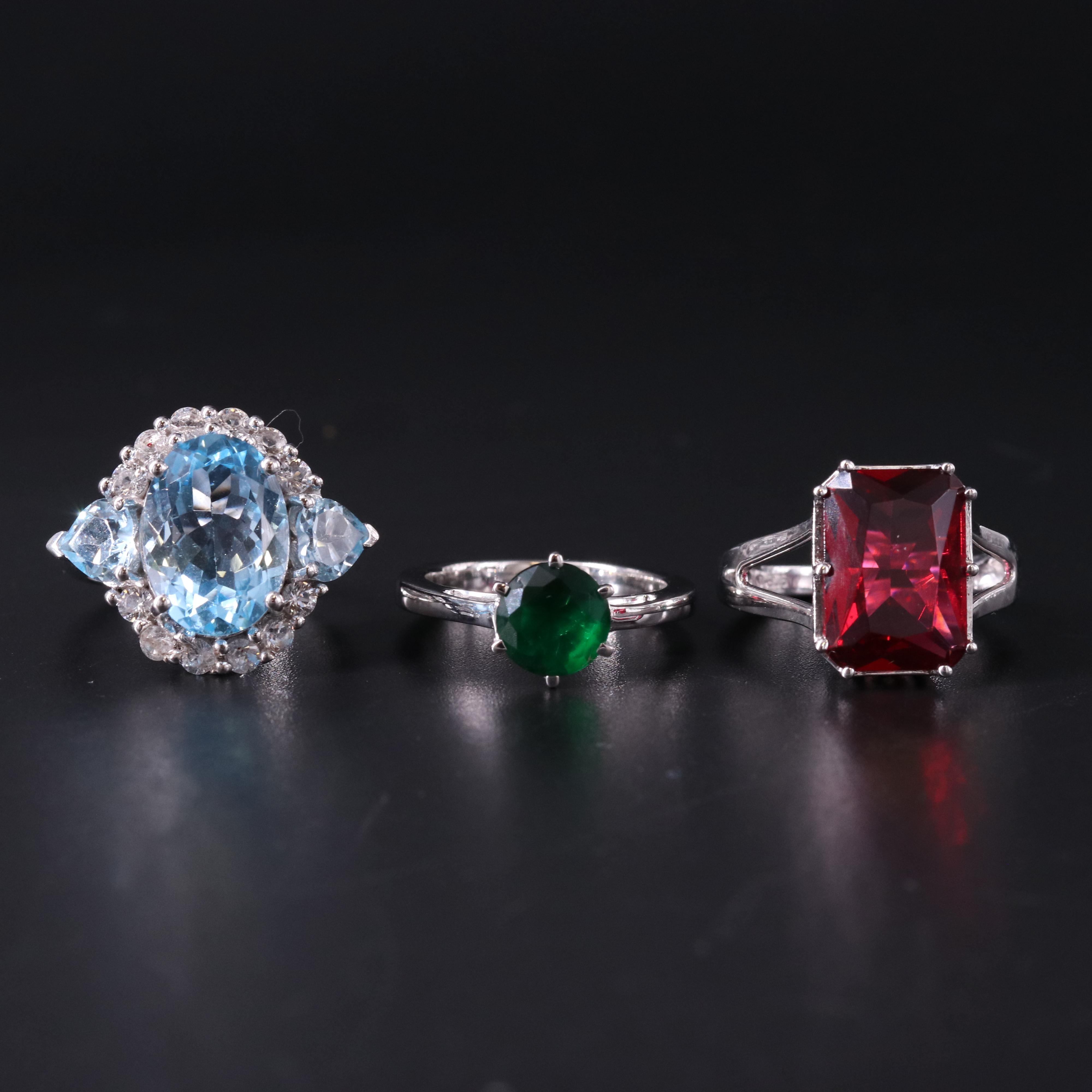 Sterling Silver Ring Trio Including Gemstones