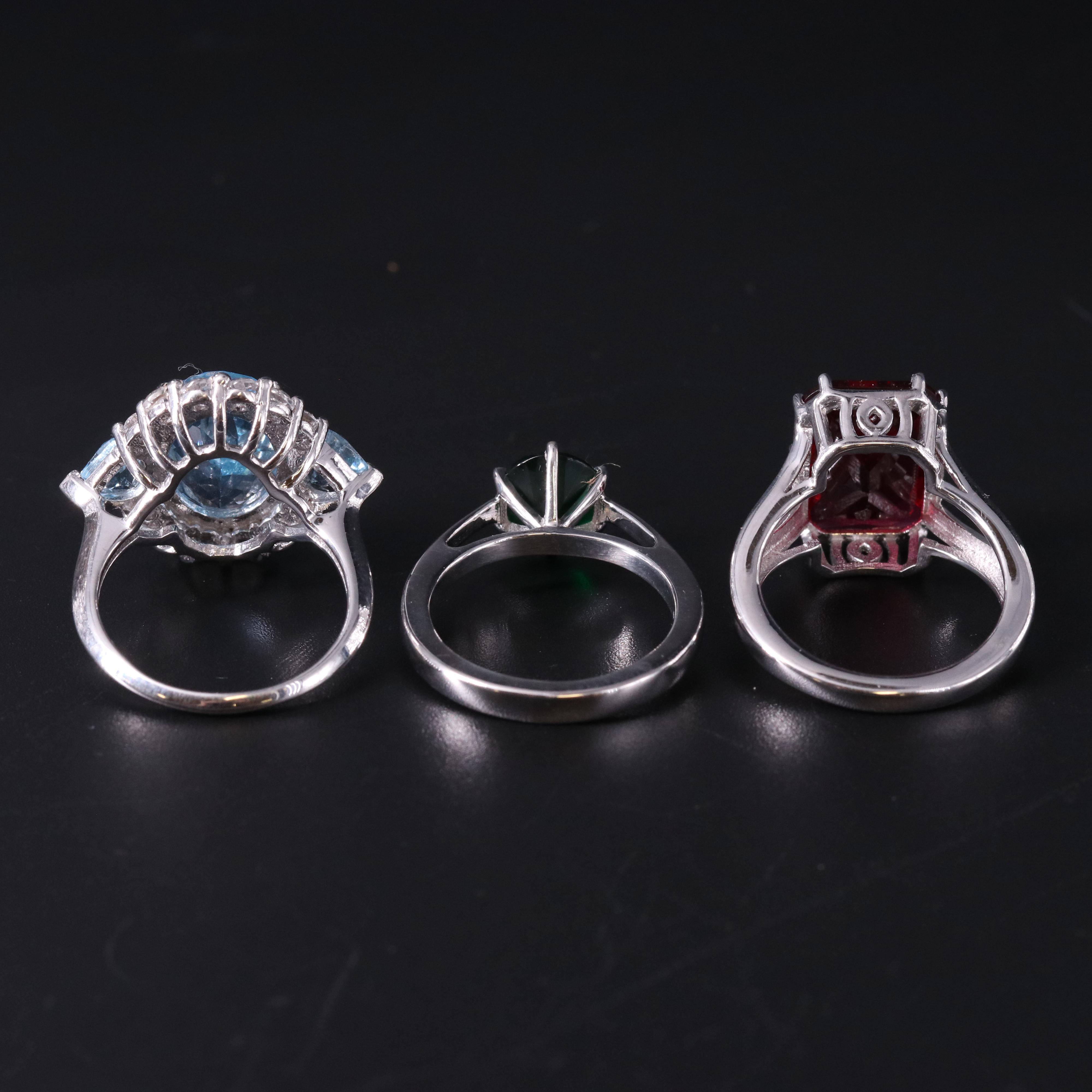 Sterling Silver Ring Trio Including Gemstones