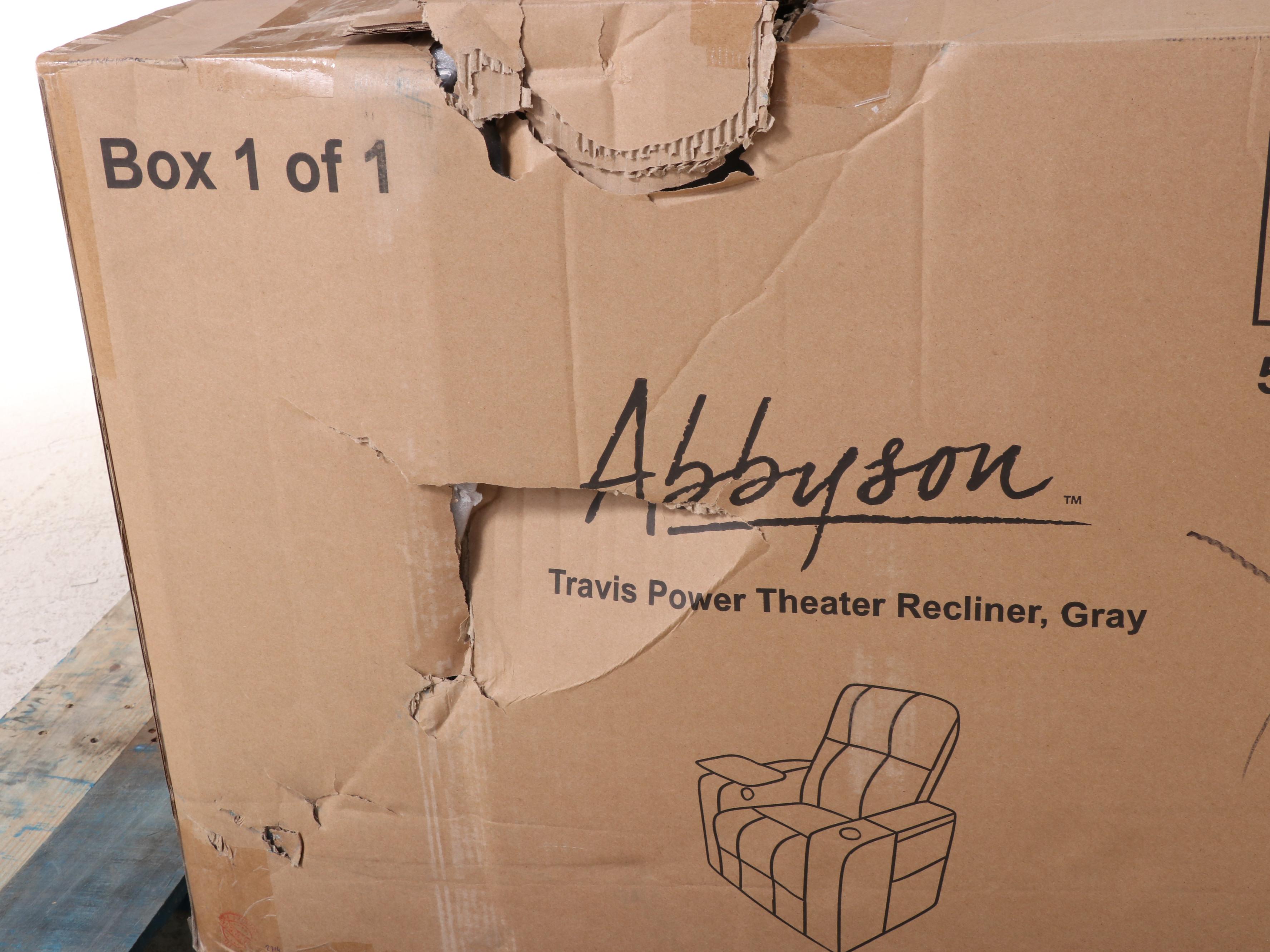 Abbyson Living Travis Power Theater Recliner with Table in Gray