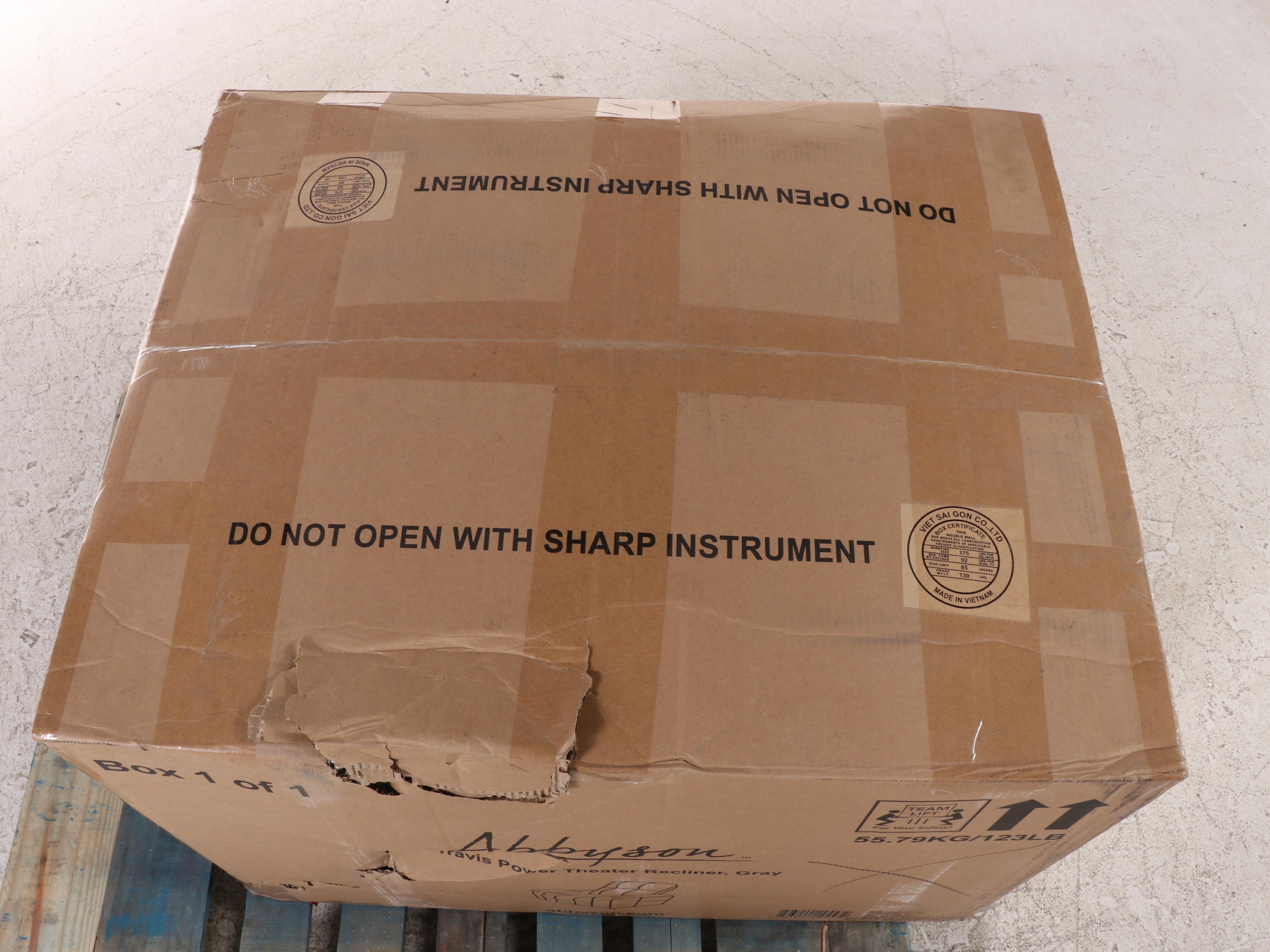 Abbyson Living Travis Power Theater Recliner with Table in Gray