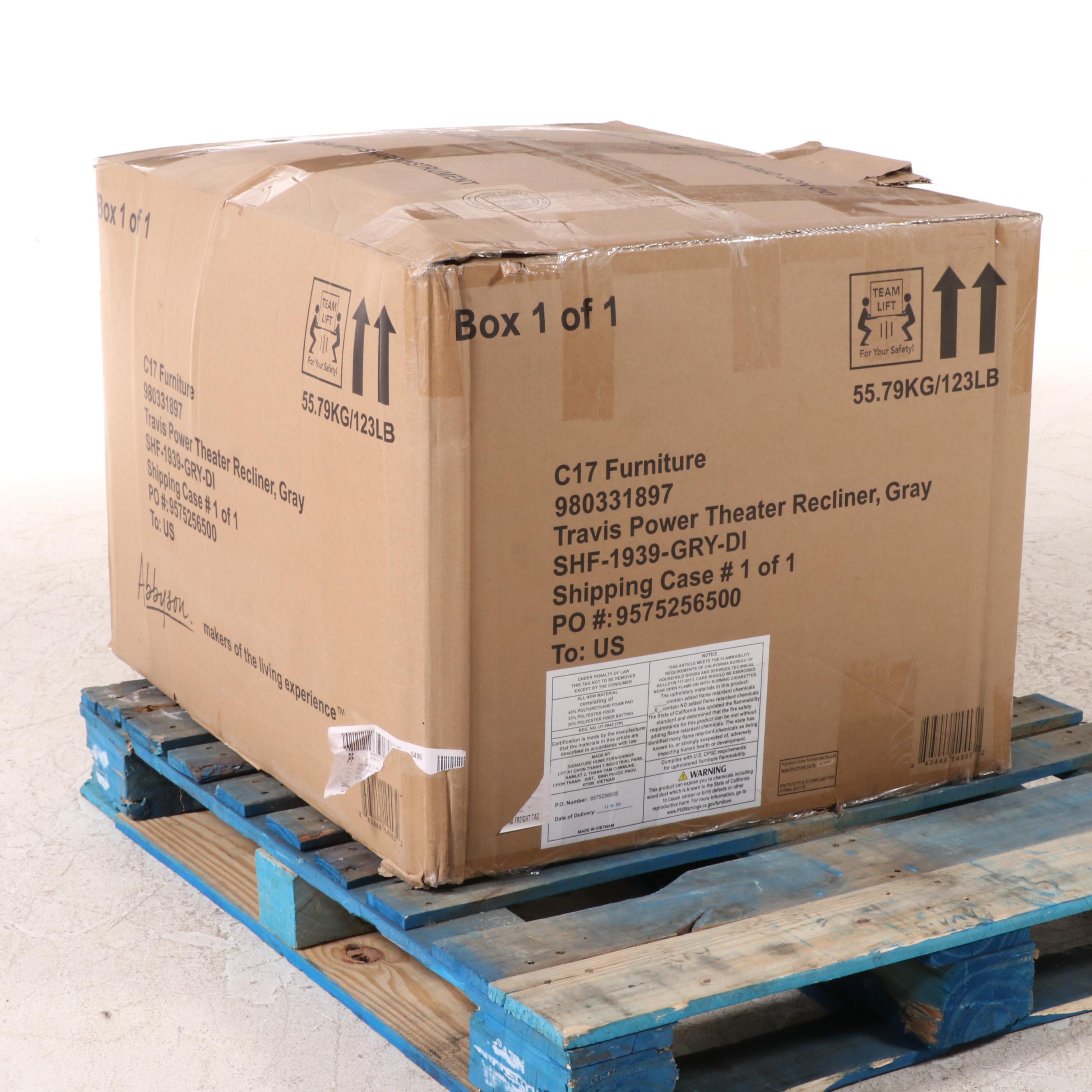 Abbyson Living Travis Power Theater Recliner with Table in Gray