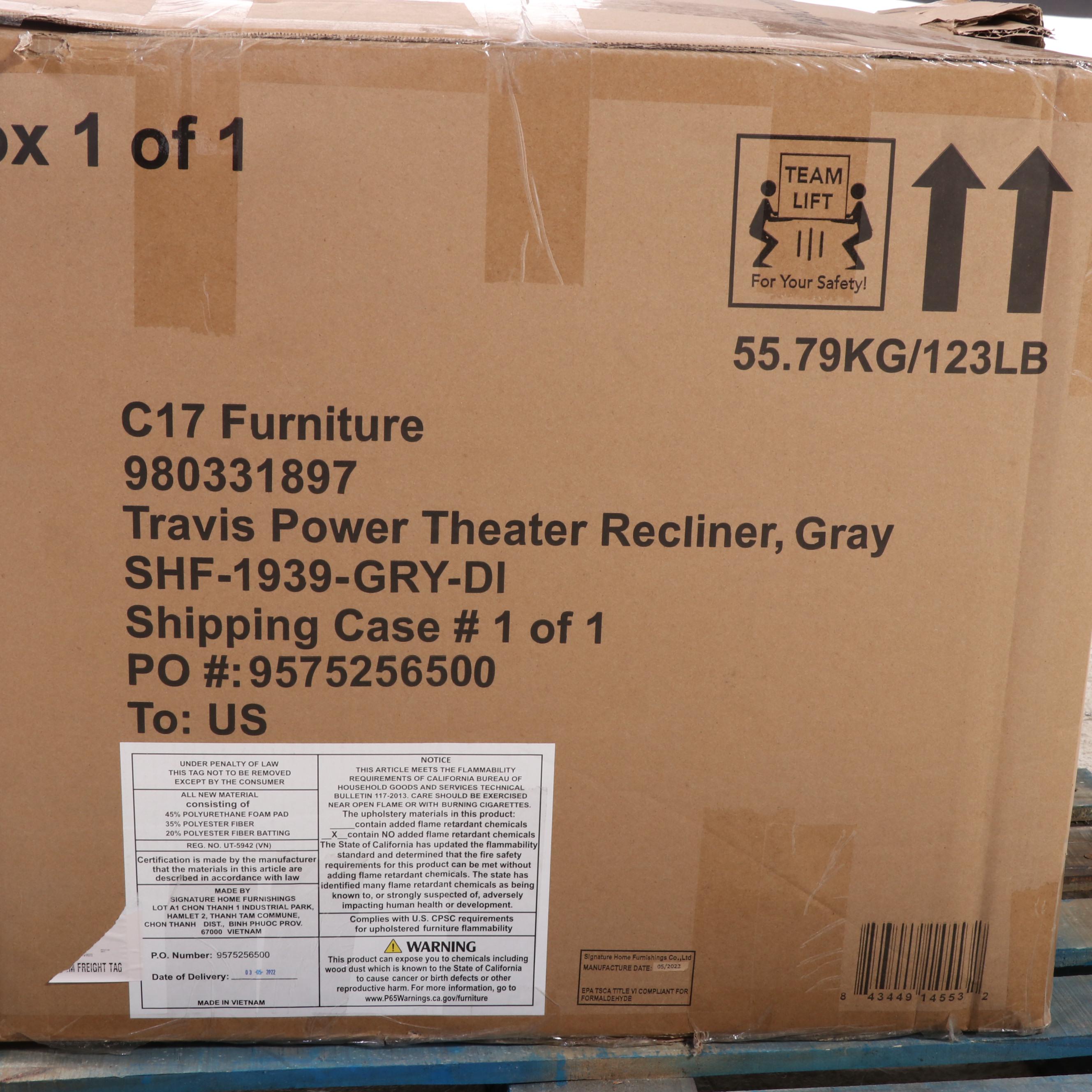 Abbyson Living Travis Power Theater Recliner with Table in Gray