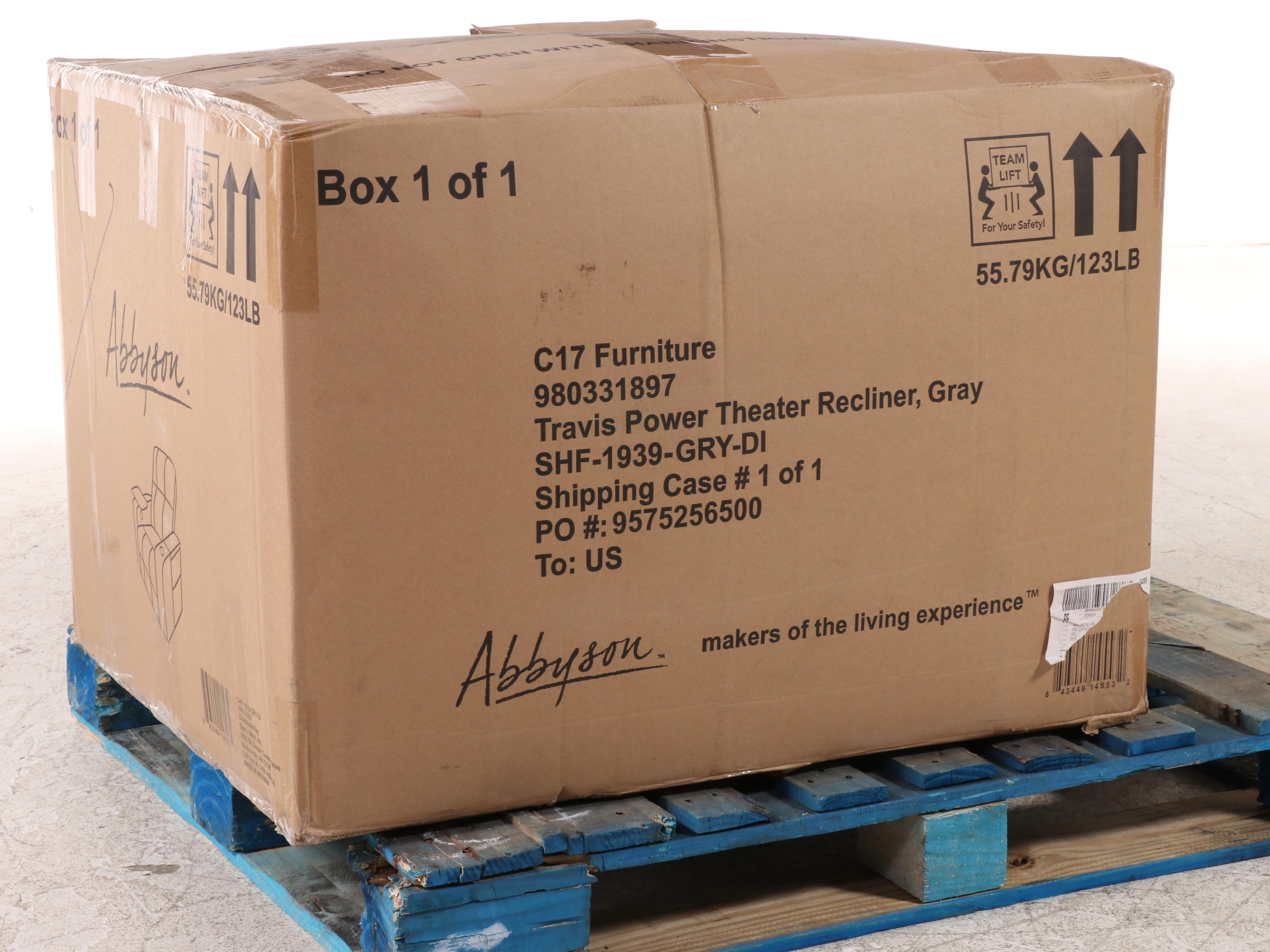 Abbyson Living Travis Power Theater Recliner with Table in Gray