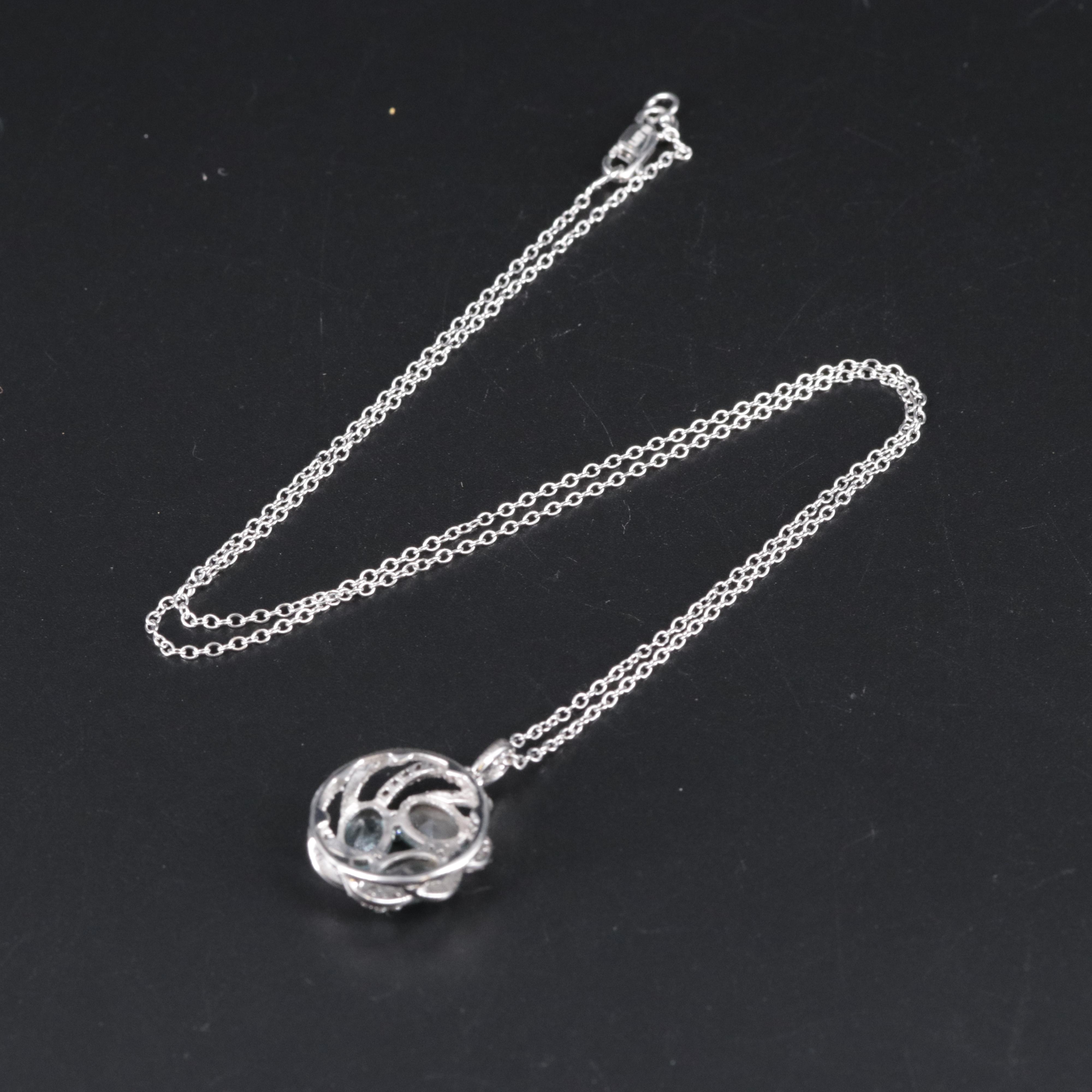 Sterling Silver Aquamarine Pendant Necklace Including Cubic Zirconia