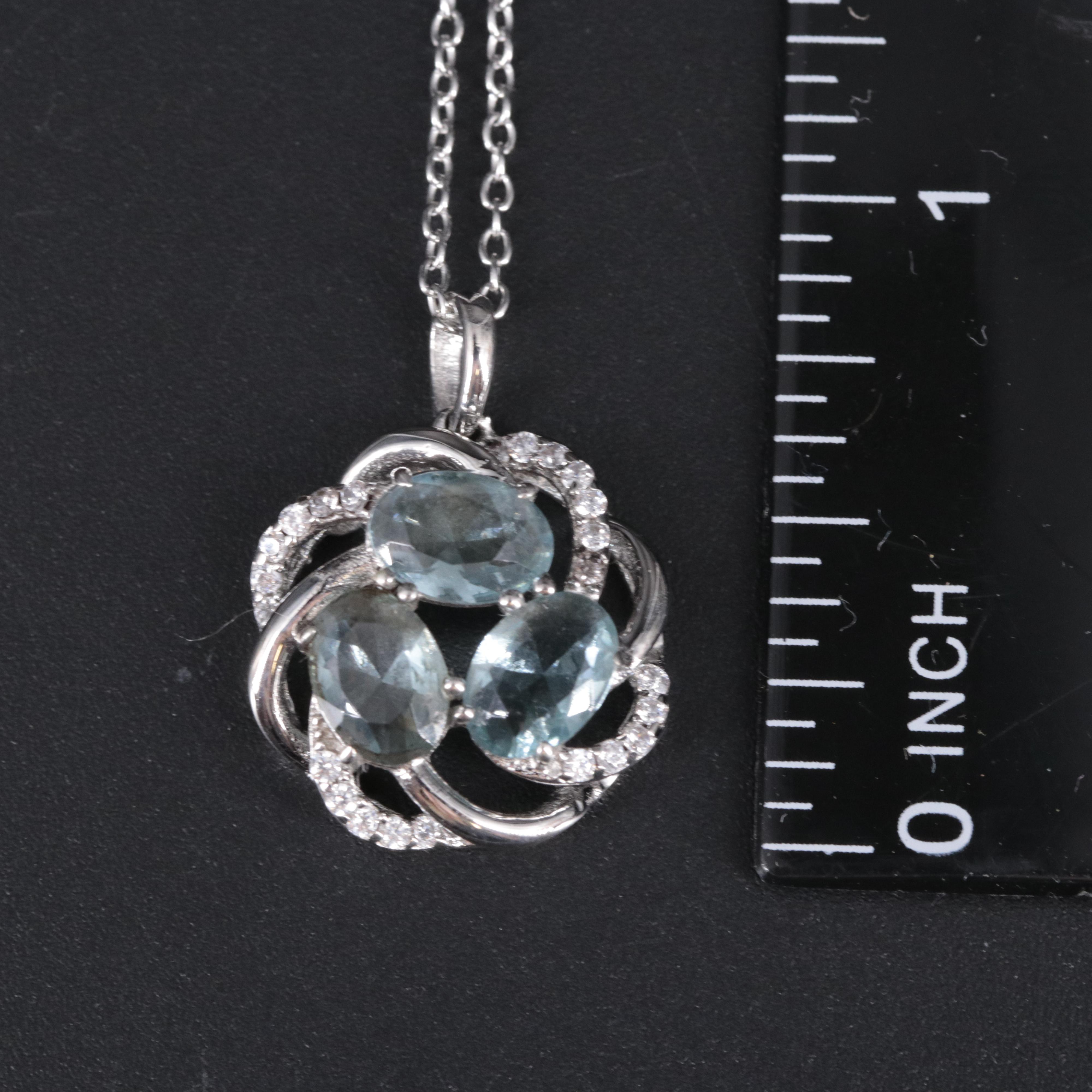 Sterling Silver Aquamarine Pendant Necklace Including Cubic Zirconia