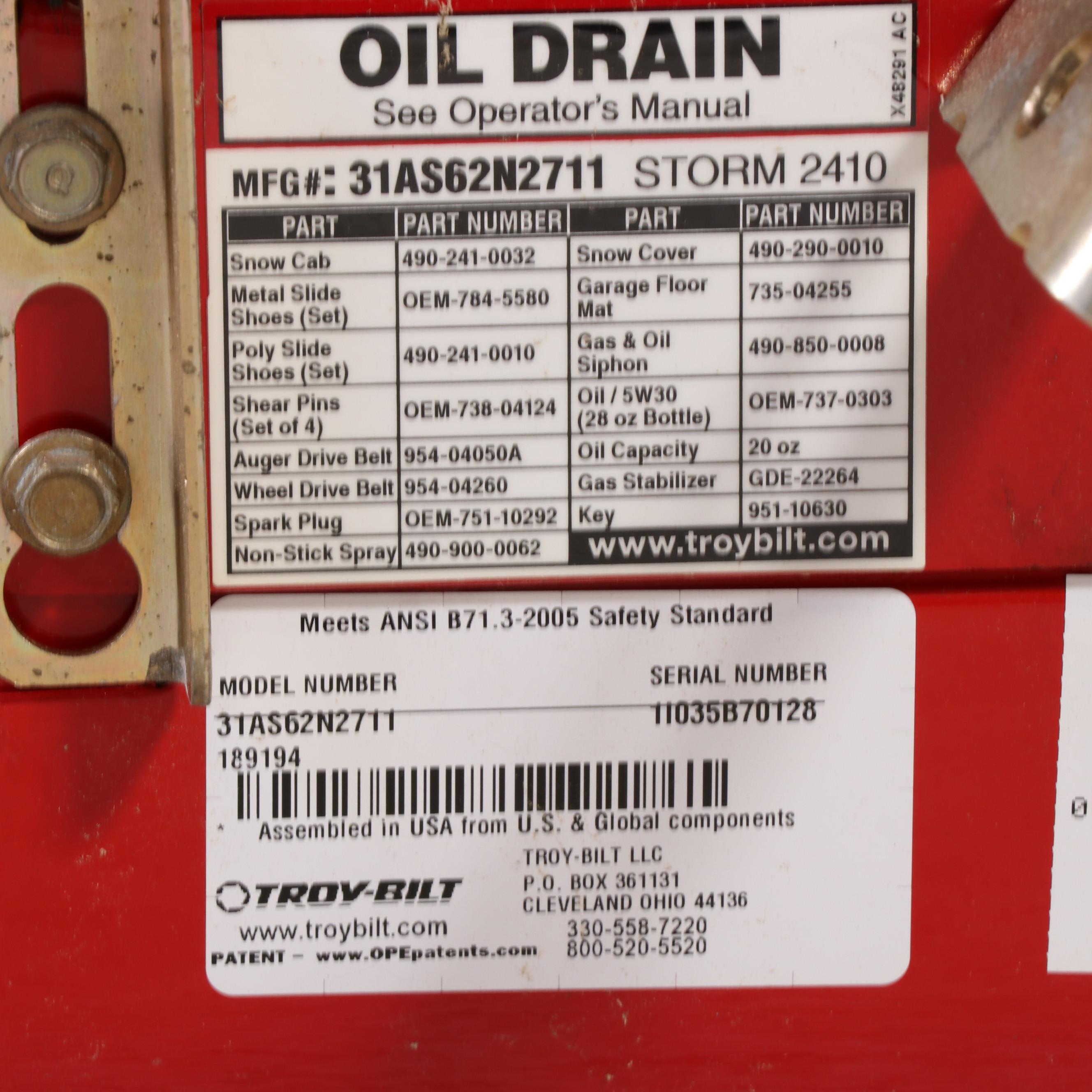 Troy-Bilt Storm 2410 Snow Blower