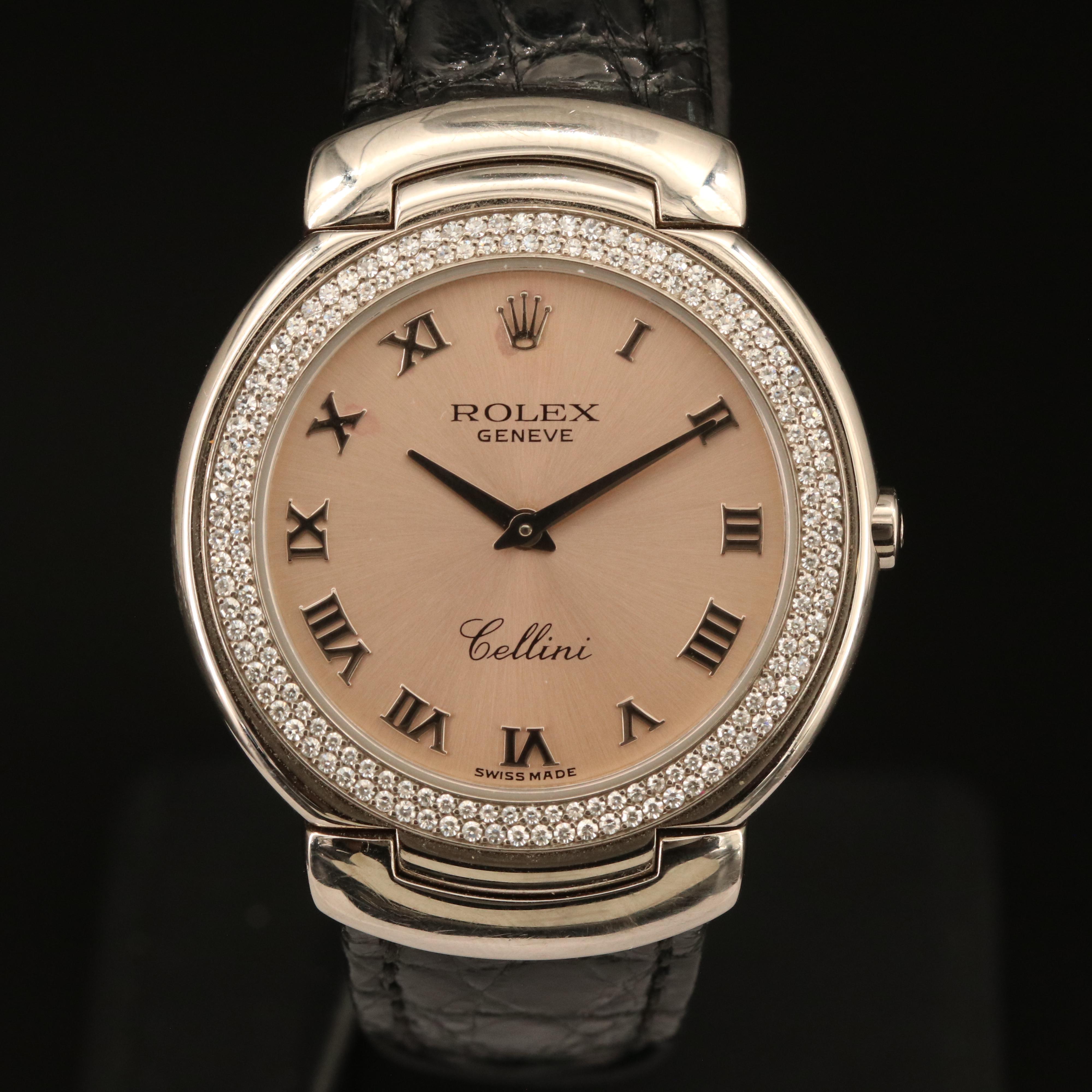 Rolex Cellini 18K 1.01 CTW Diamond Pink Roman Dial Watch