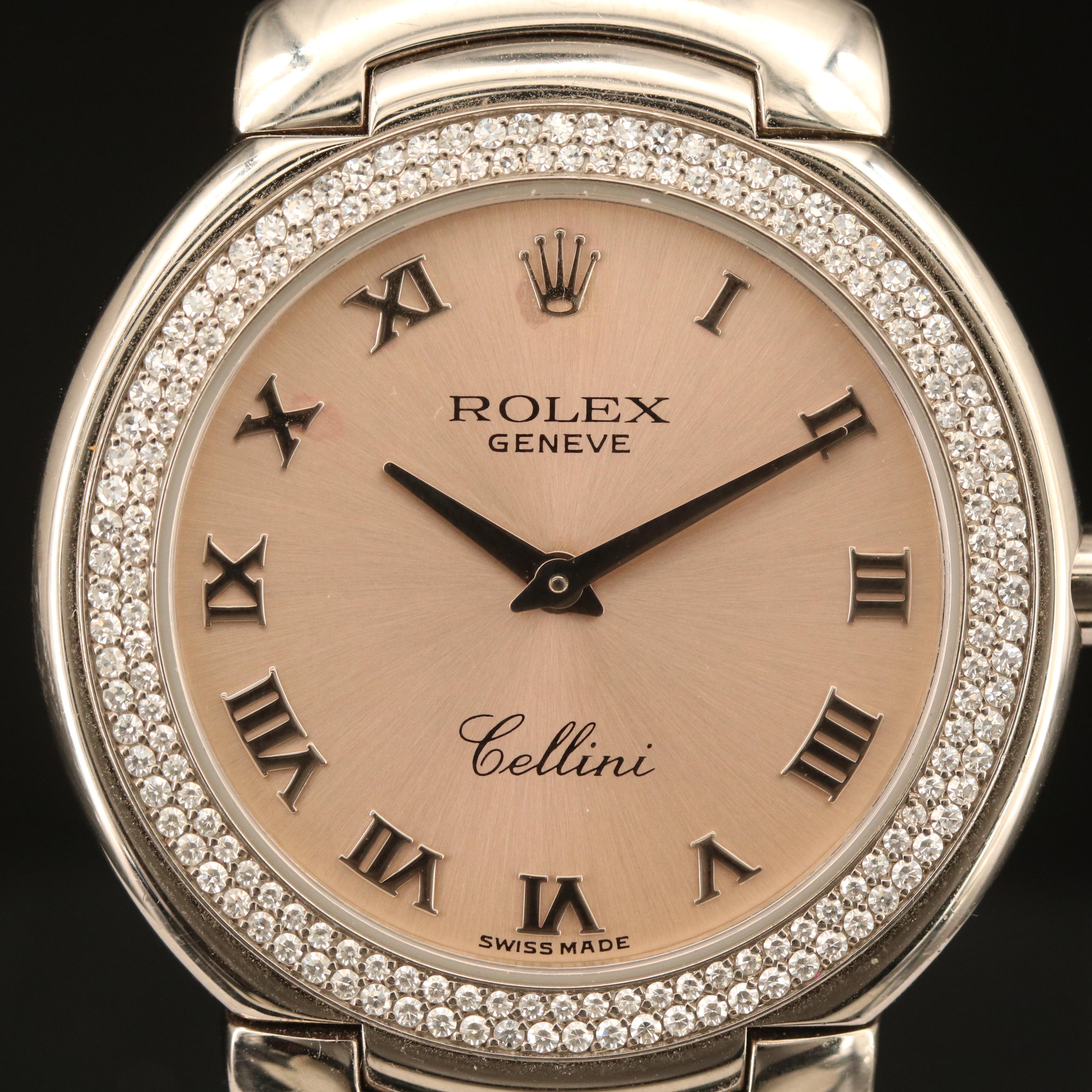 Rolex Cellini 18K 1.01 CTW Diamond Pink Roman Dial Watch
