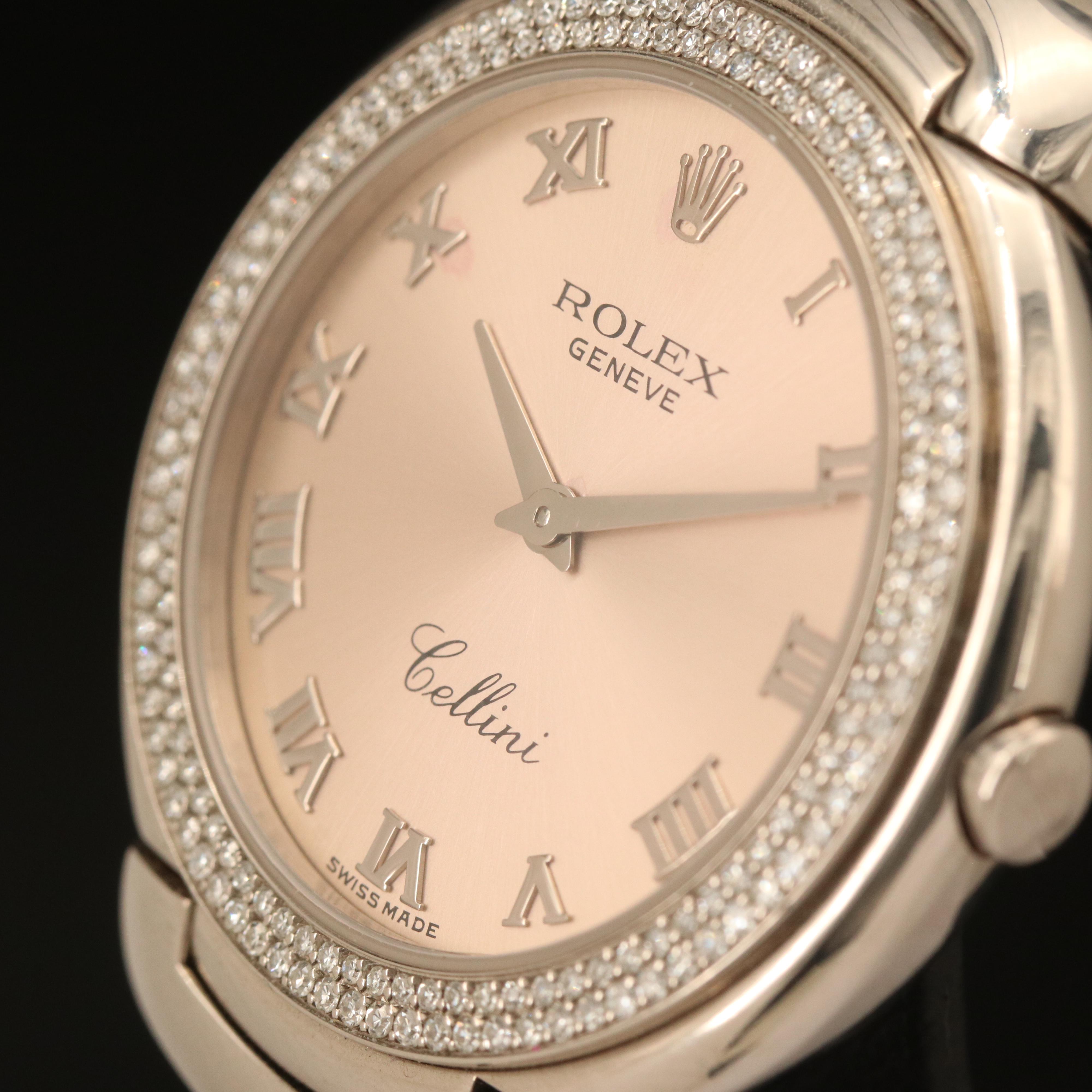 Rolex Cellini 18K 1.01 CTW Diamond Pink Roman Dial Watch