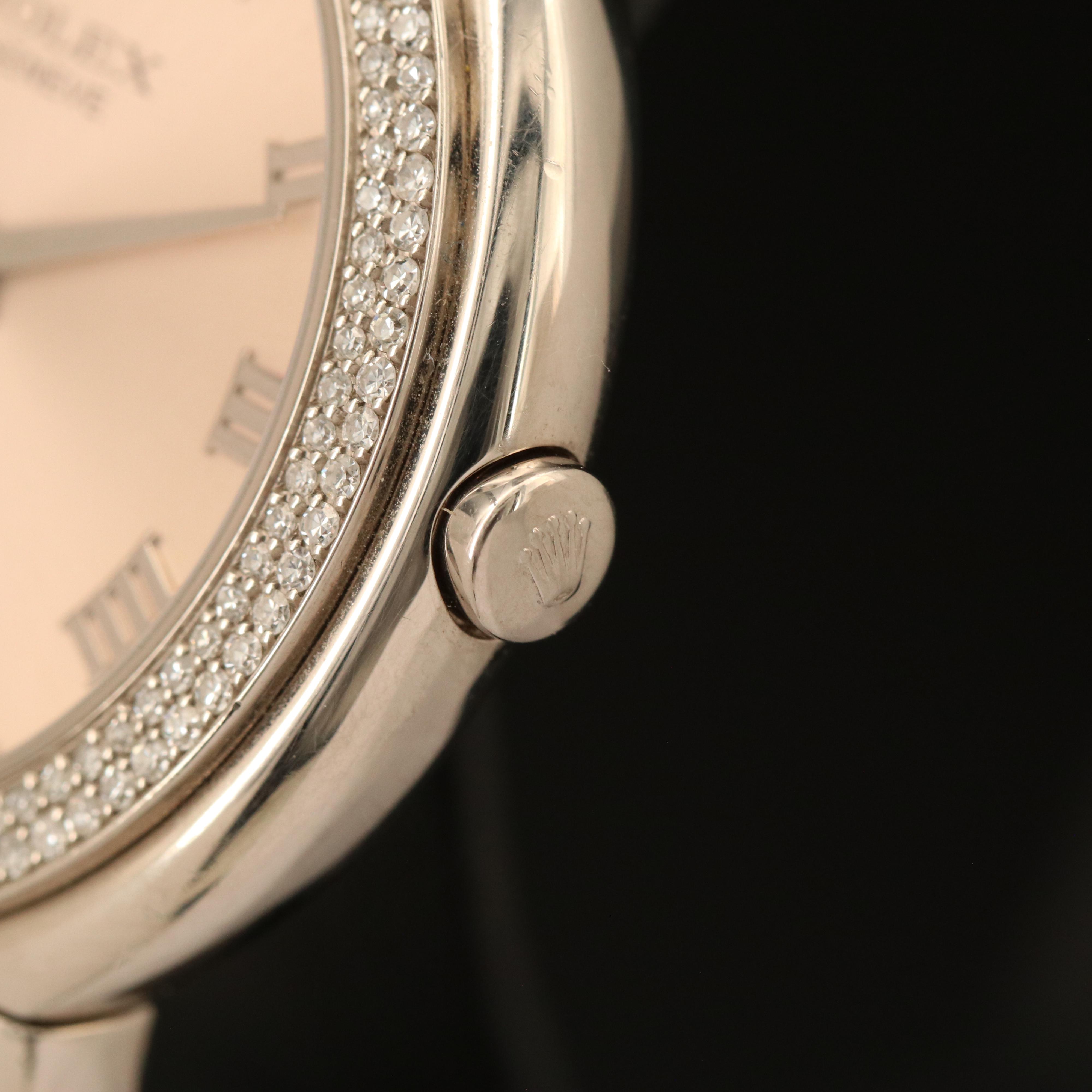 Rolex Cellini 18K 1.01 CTW Diamond Pink Roman Dial Watch