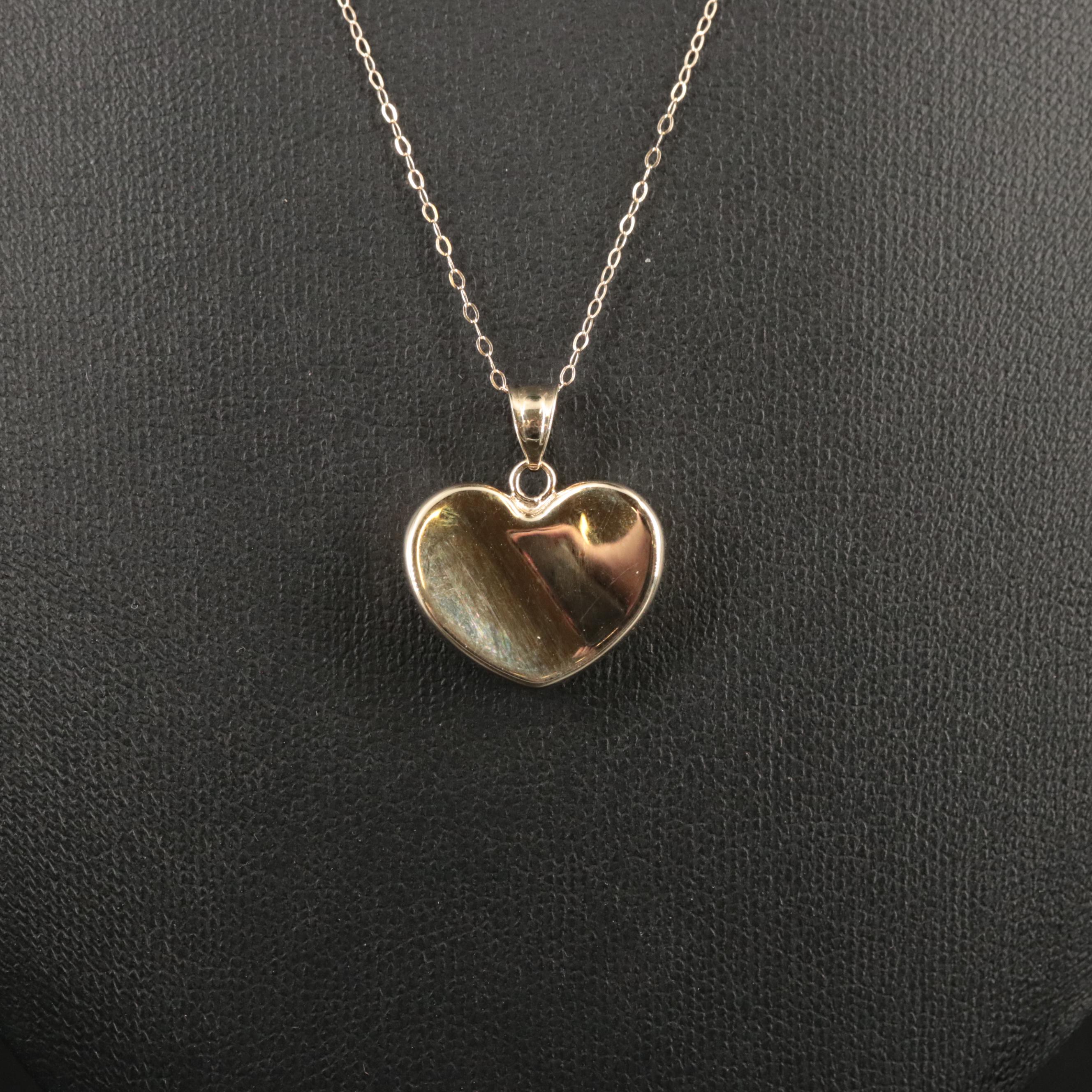 10K Concave Puffed Heart Pendant Necklace