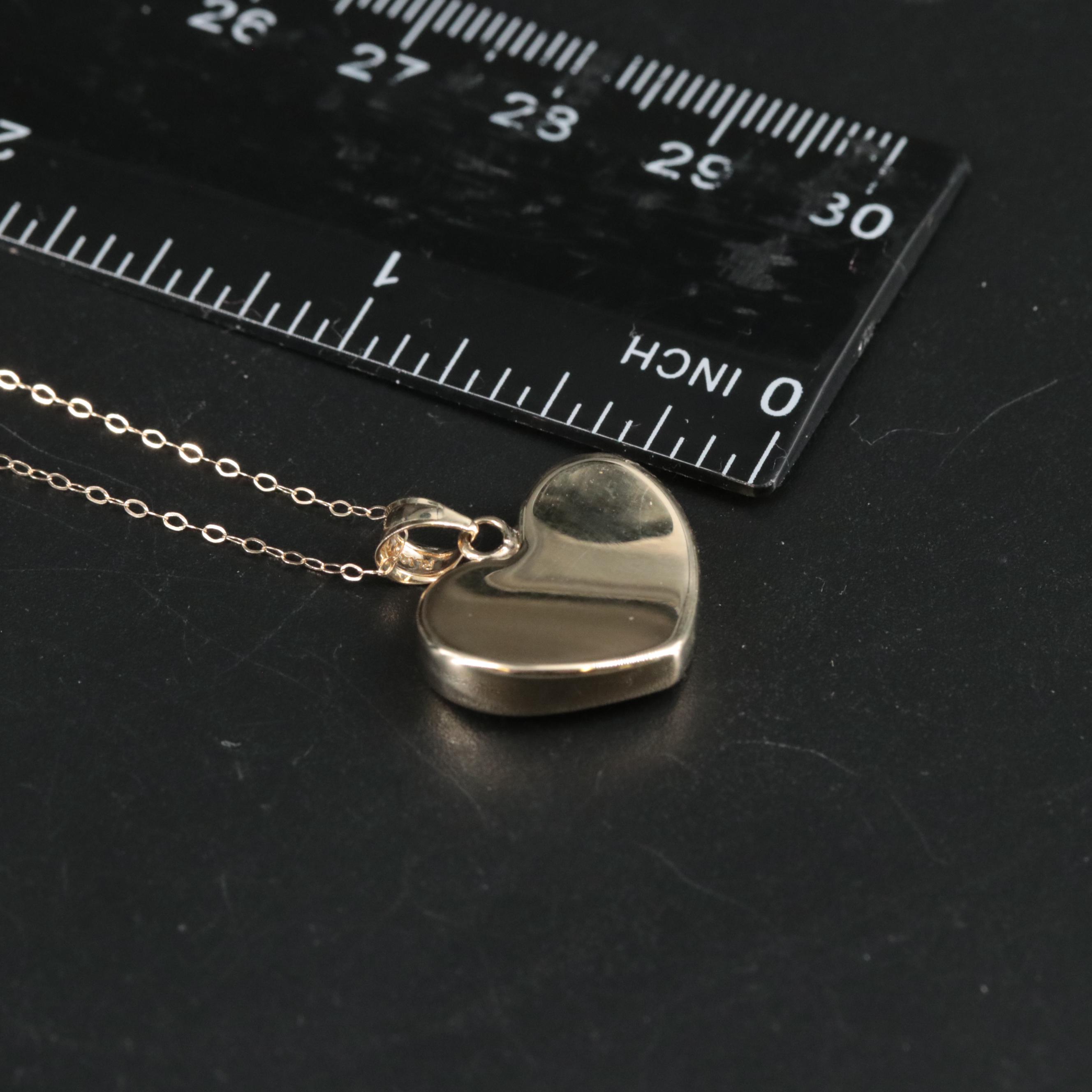10K Concave Puffed Heart Pendant Necklace