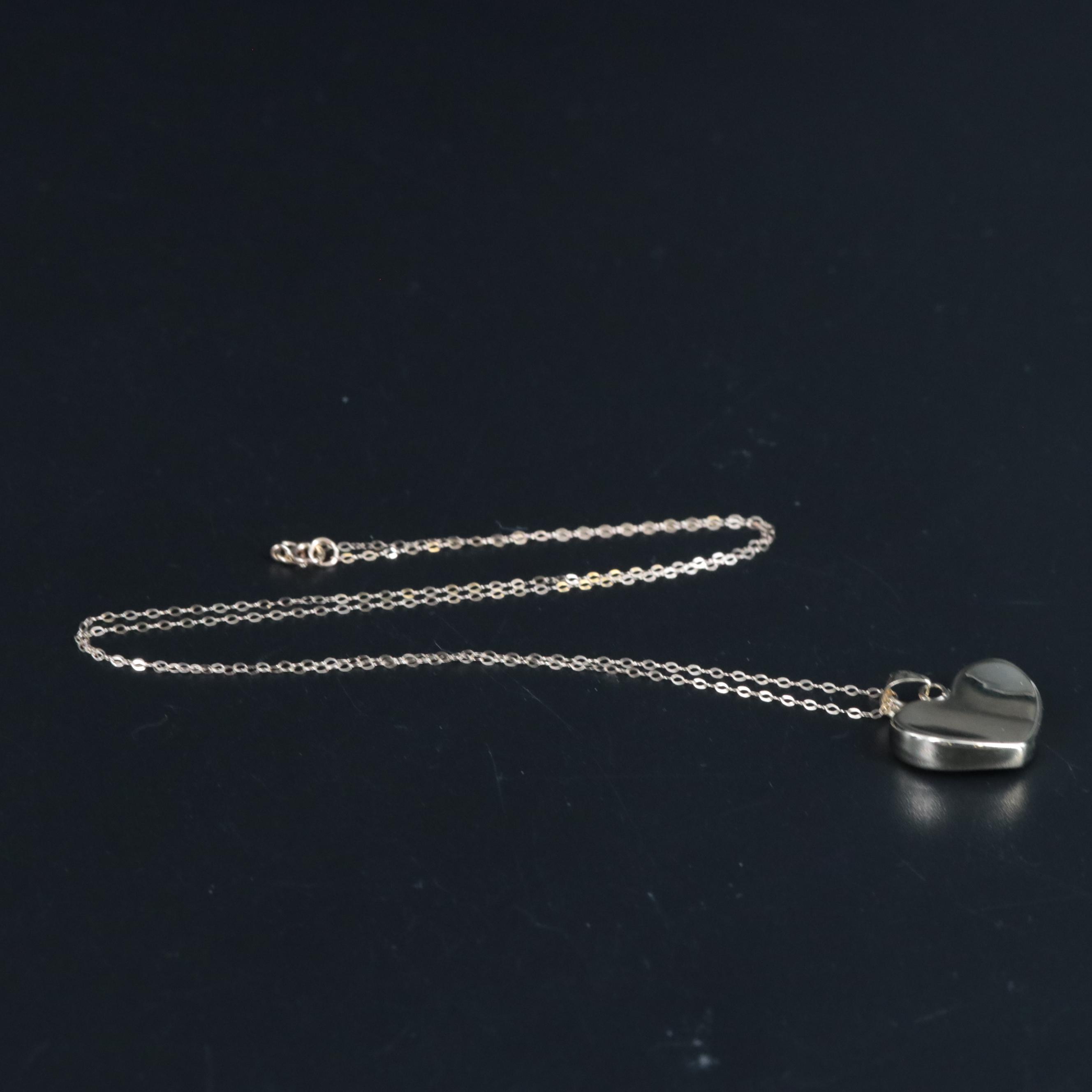 10K Concave Puffed Heart Pendant Necklace