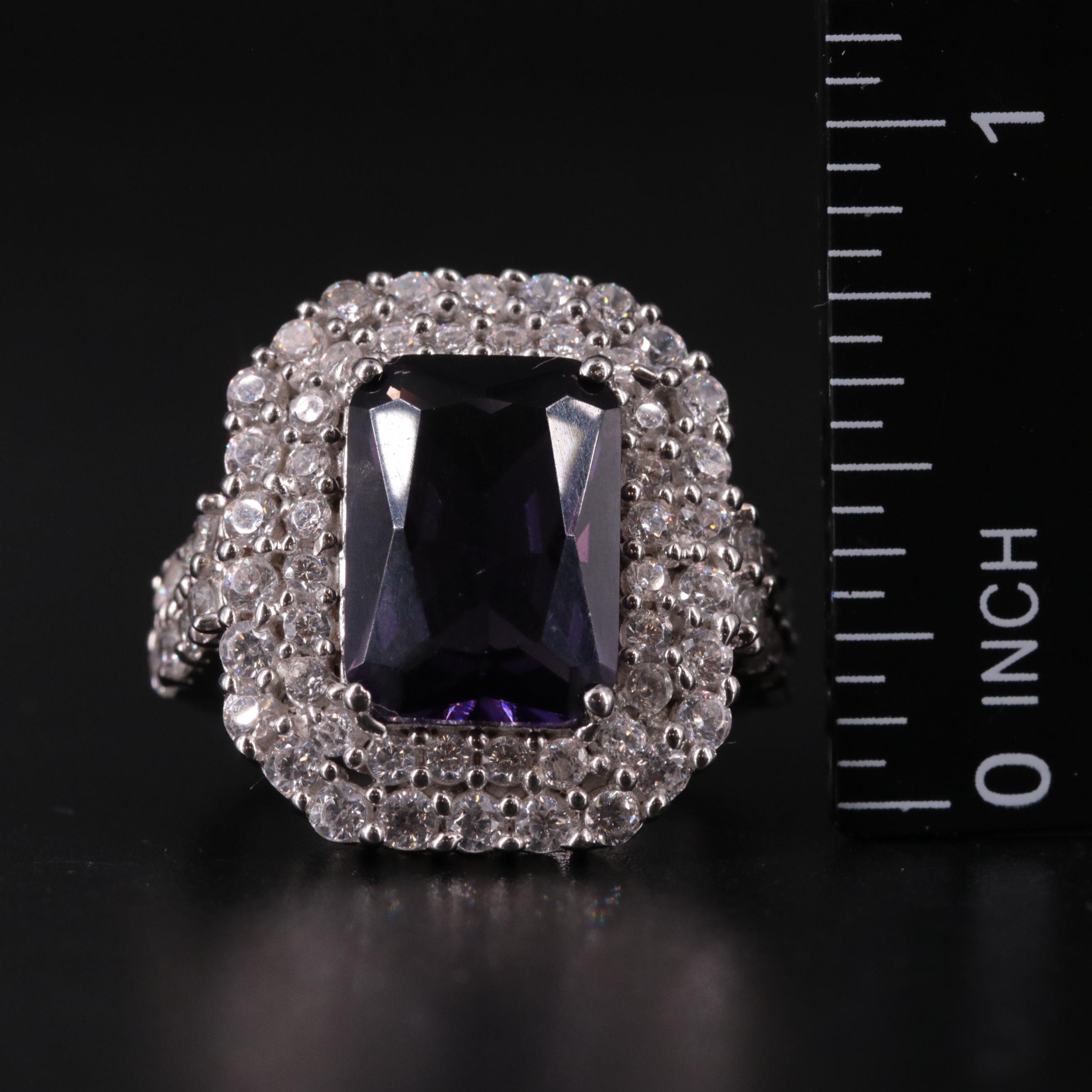 Sterling Silver Amethyst and Cubic Zirconia Ring