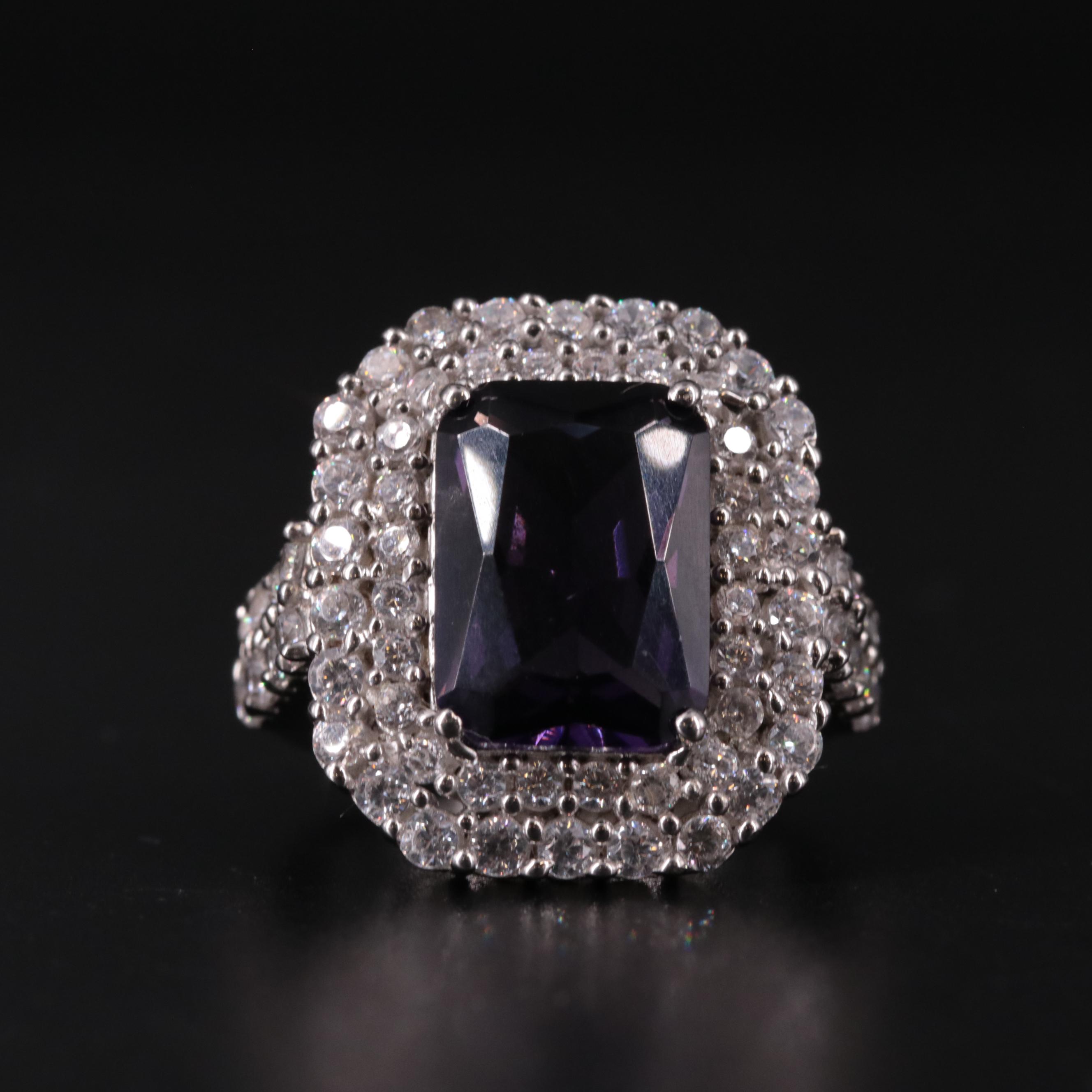 Sterling Silver Amethyst and Cubic Zirconia Ring