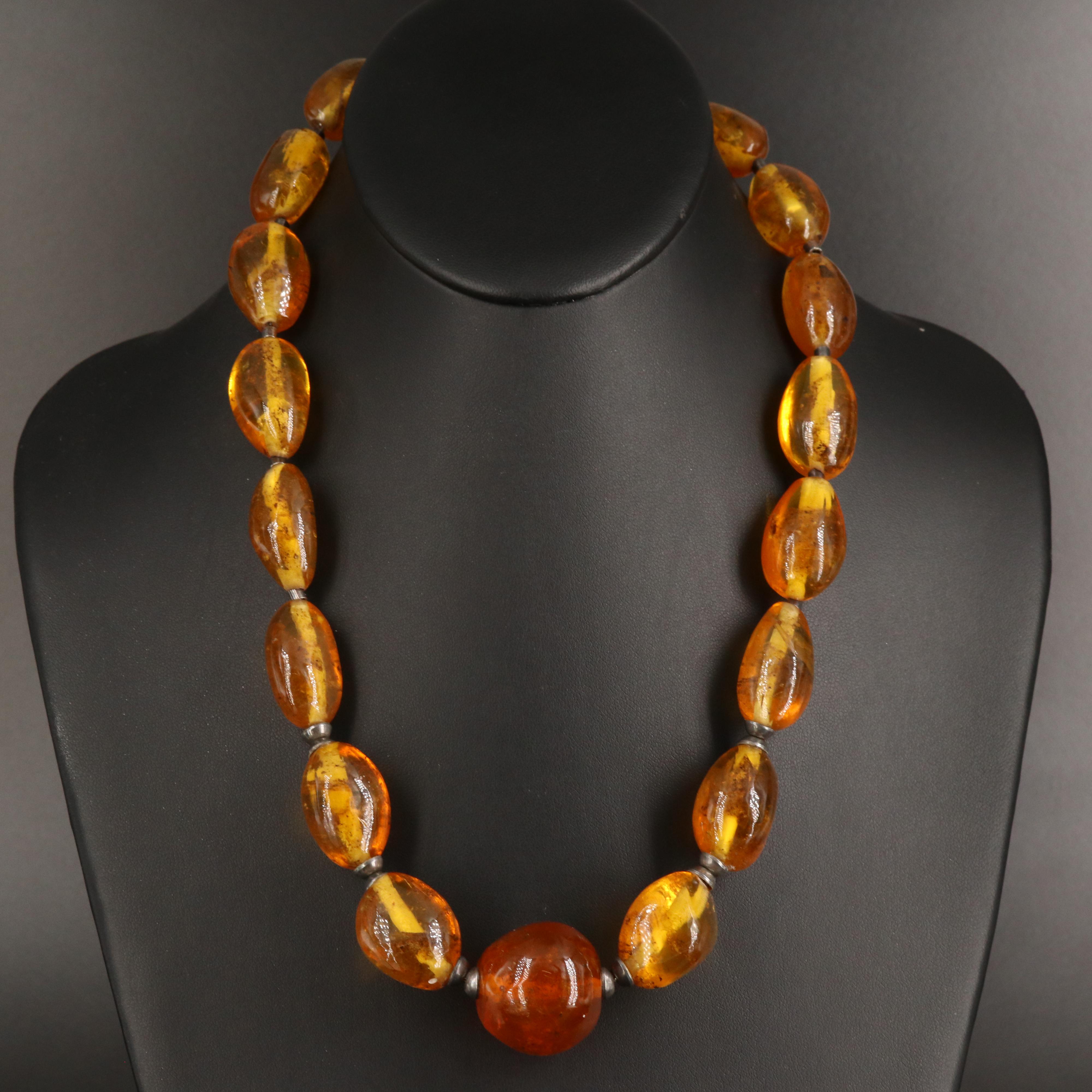 Sterling Graduated Ambroid Necklace with Insect Inclusions