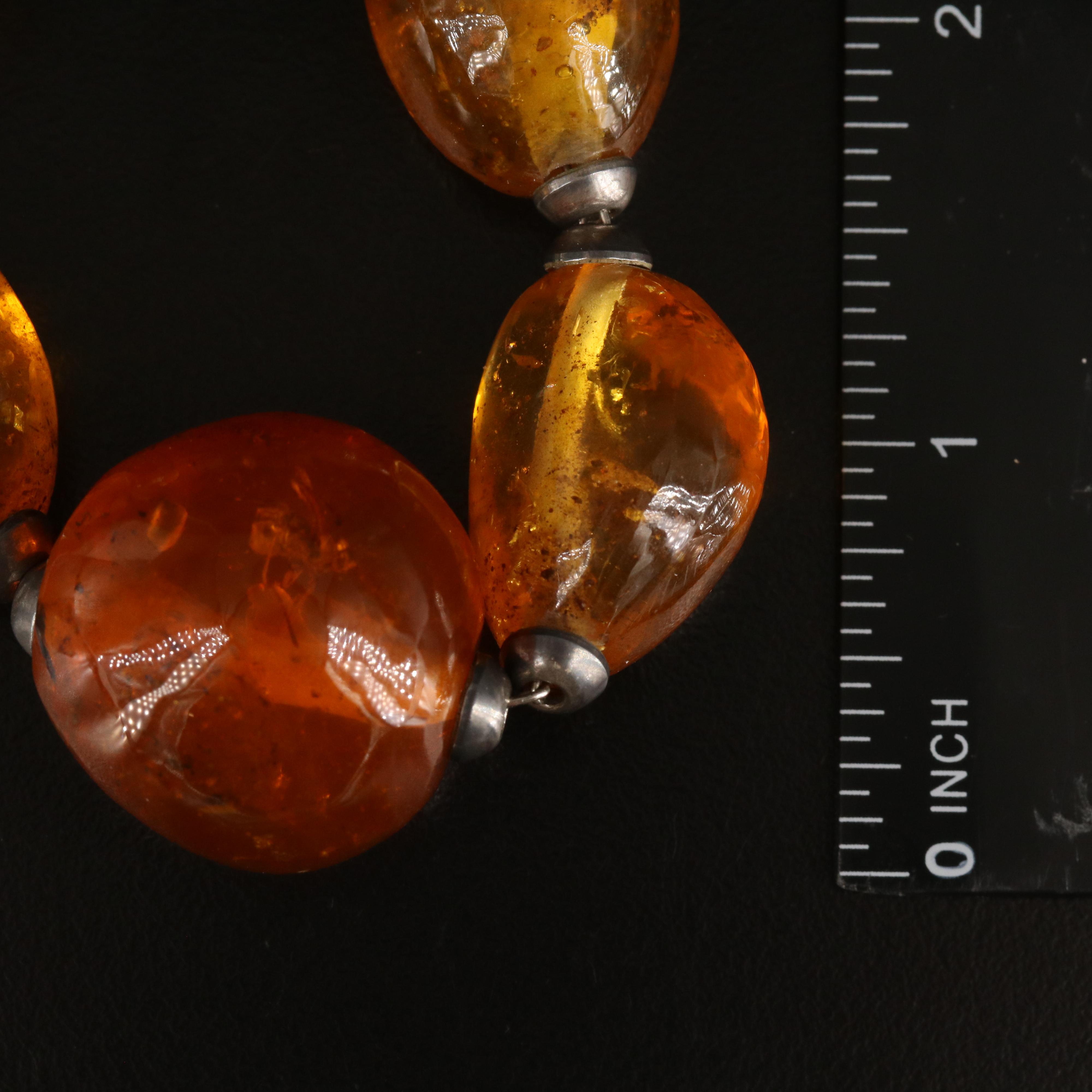 Sterling Graduated Ambroid Necklace with Insect Inclusions