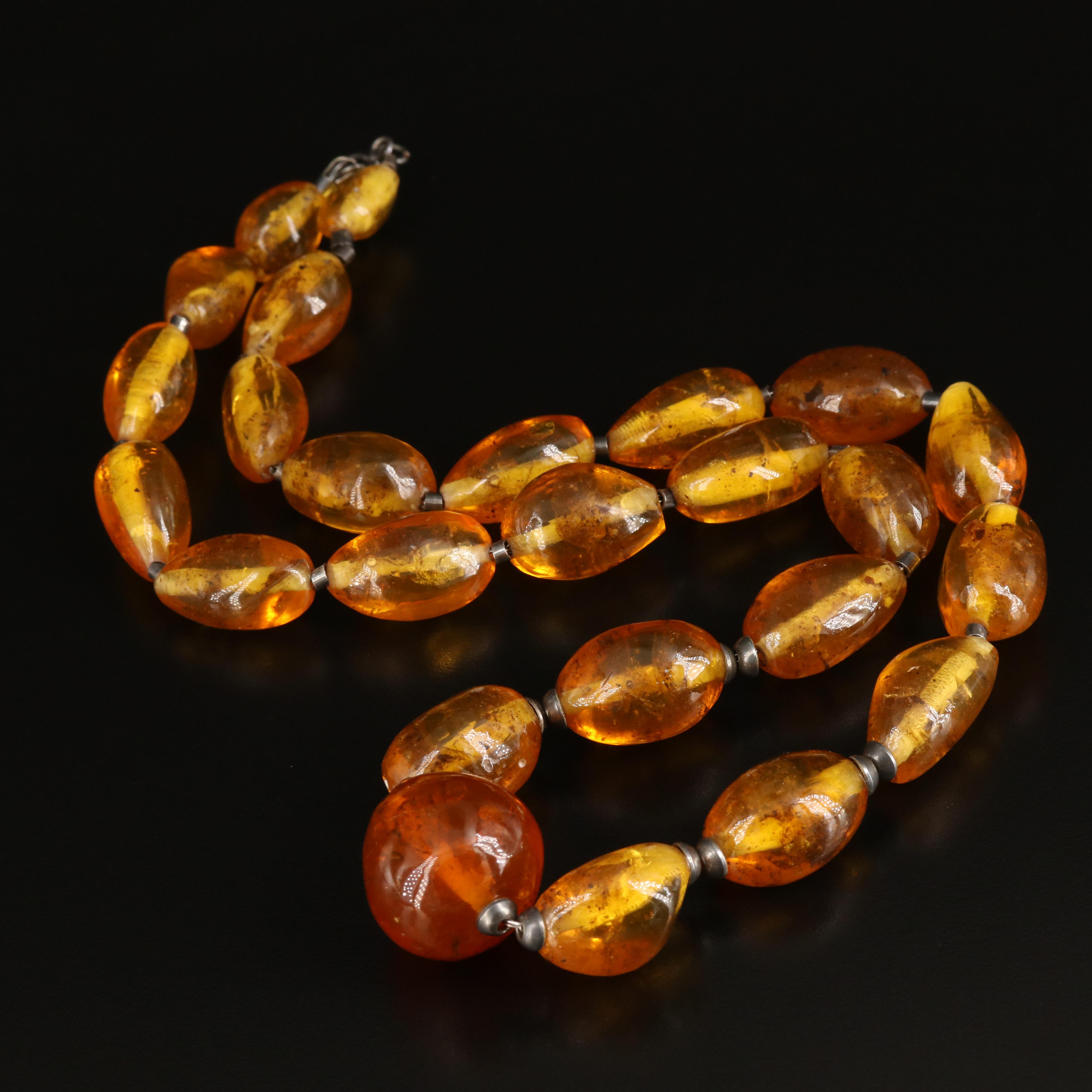 Sterling Graduated Ambroid Necklace with Insect Inclusions