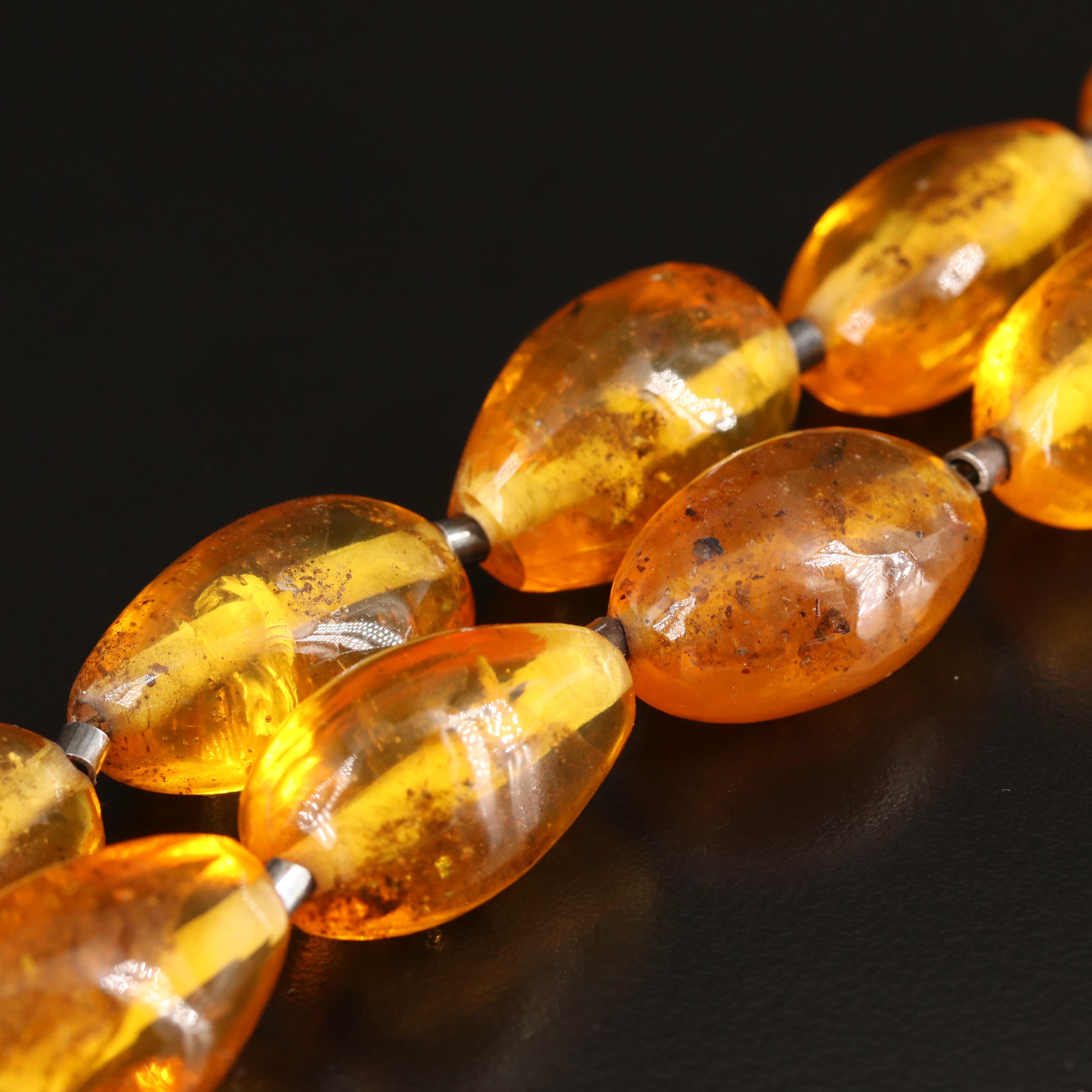 Sterling Graduated Ambroid Necklace with Insect Inclusions