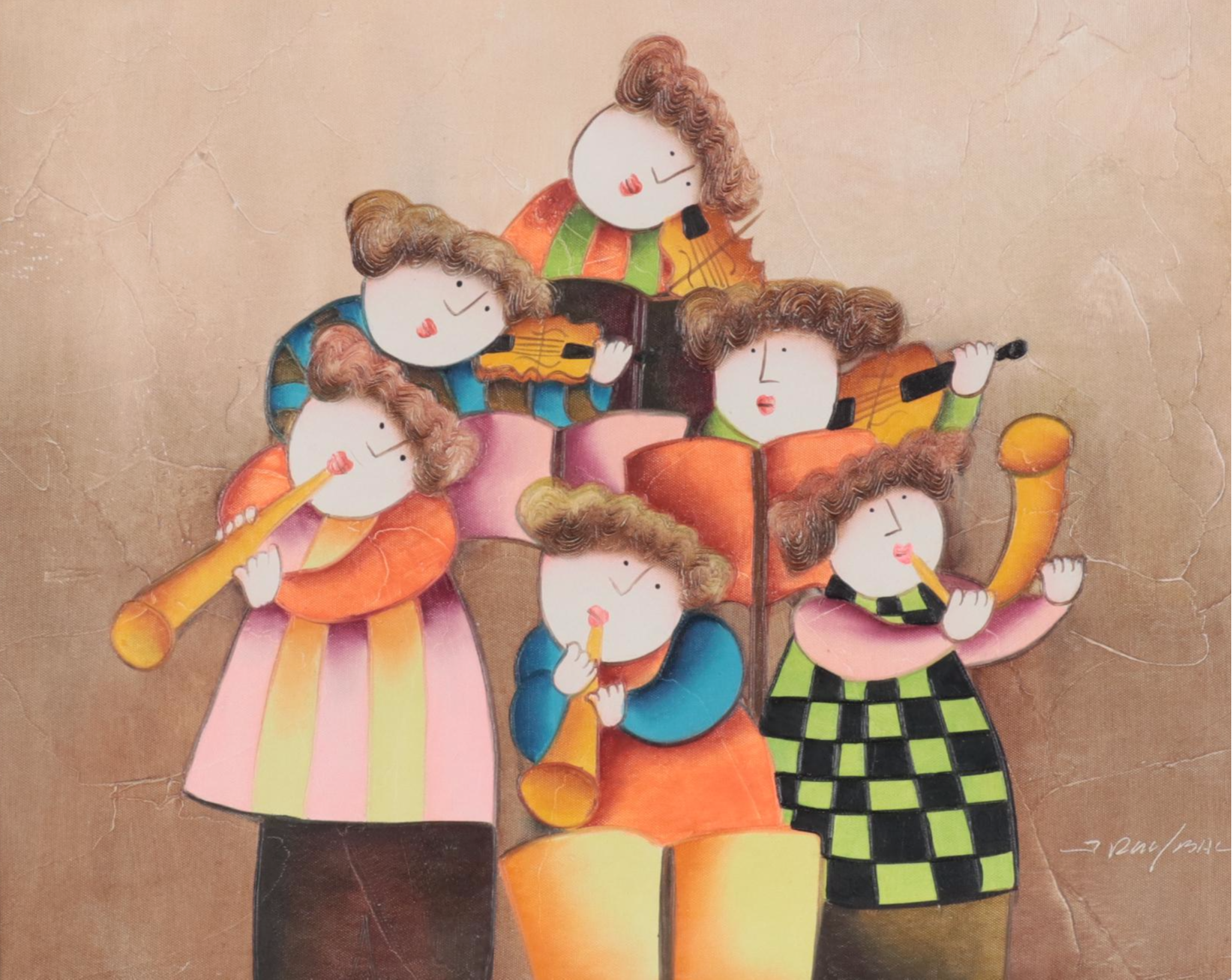 J. Roybal School Oil Painting of Children With Instruments