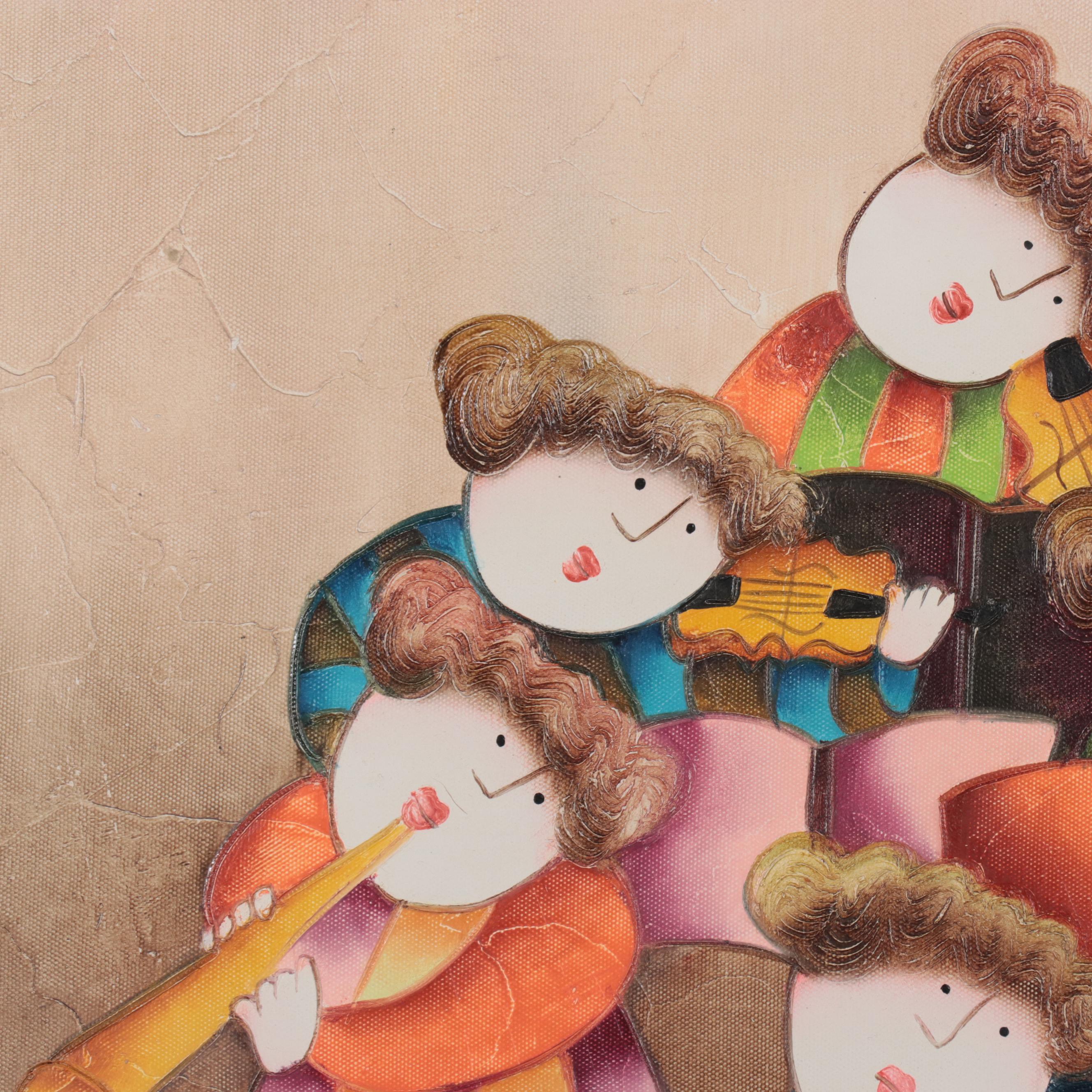 J. Roybal School Oil Painting of Children With Instruments