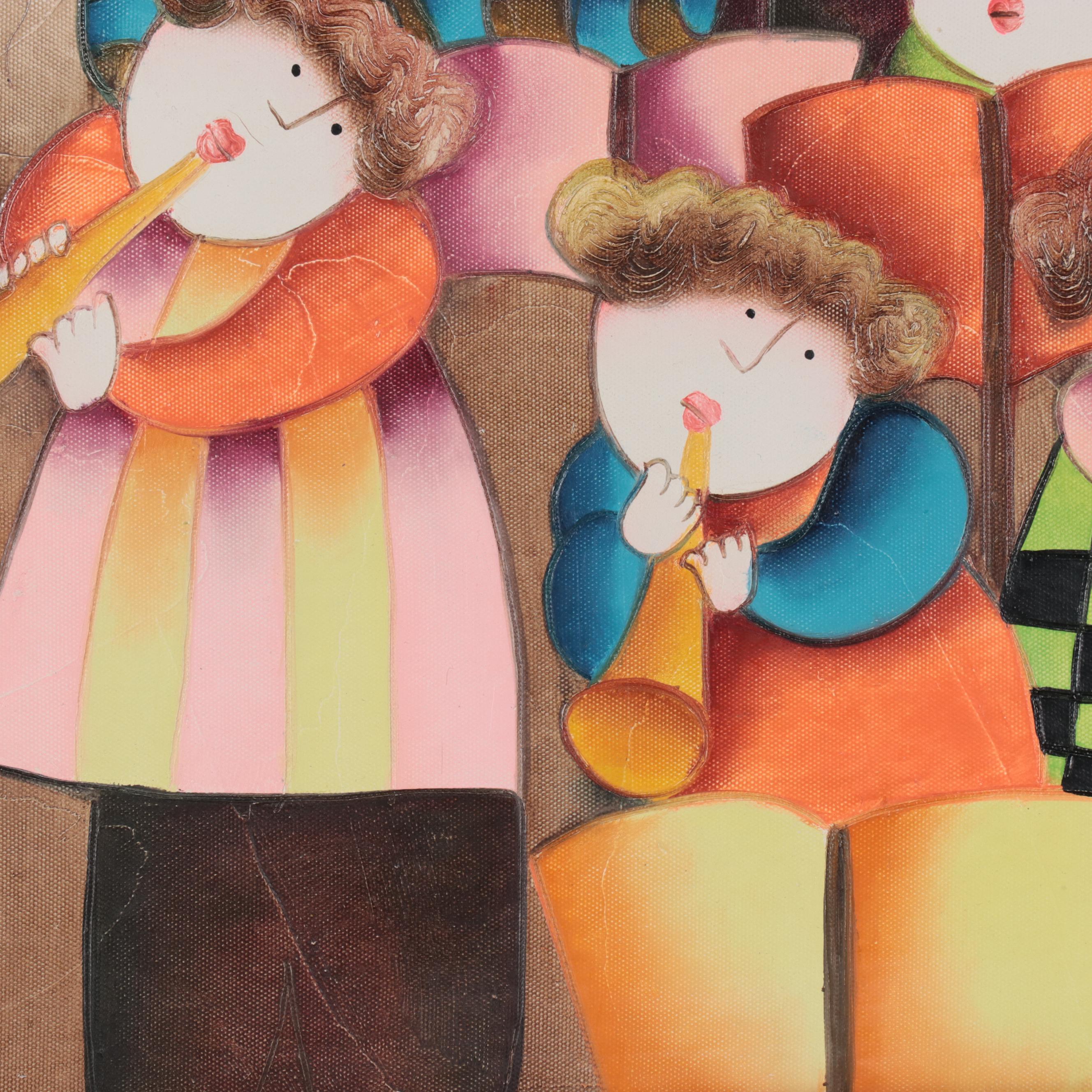 J. Roybal School Oil Painting of Children With Instruments