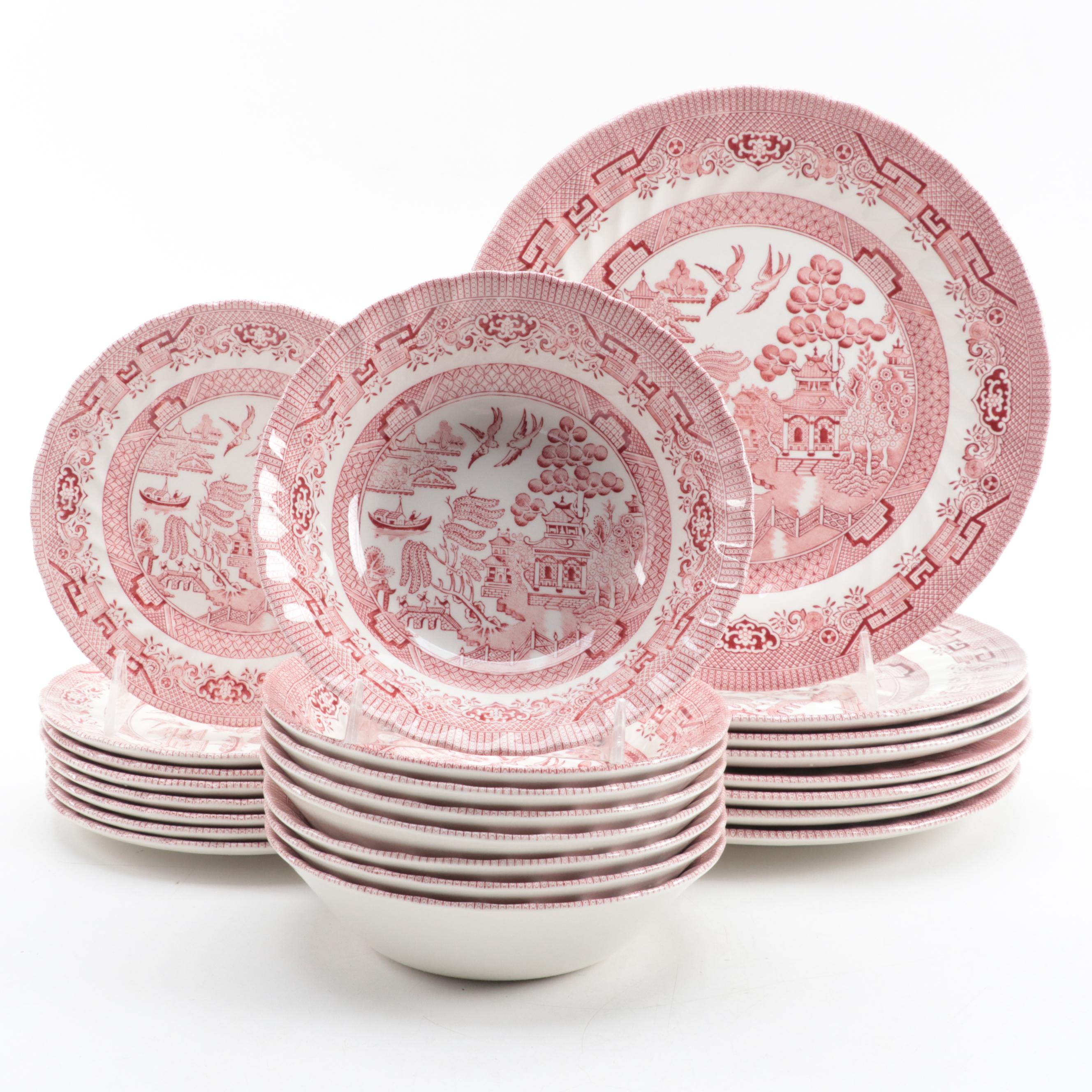 Wessex Collection English Ceramic Pink Willow Dinnerware