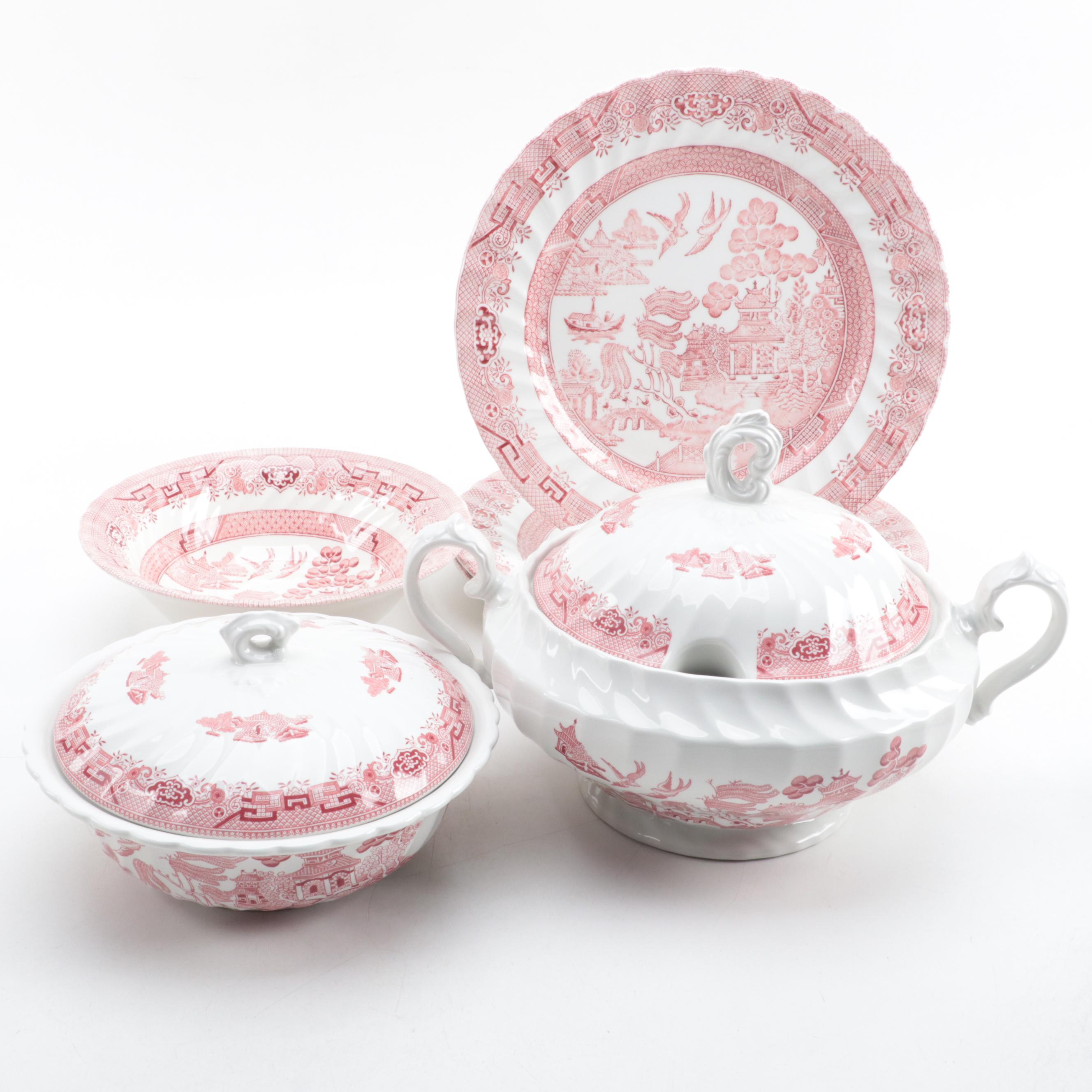 Wessex Collection English Ceramic Pink Willow Dinnerware