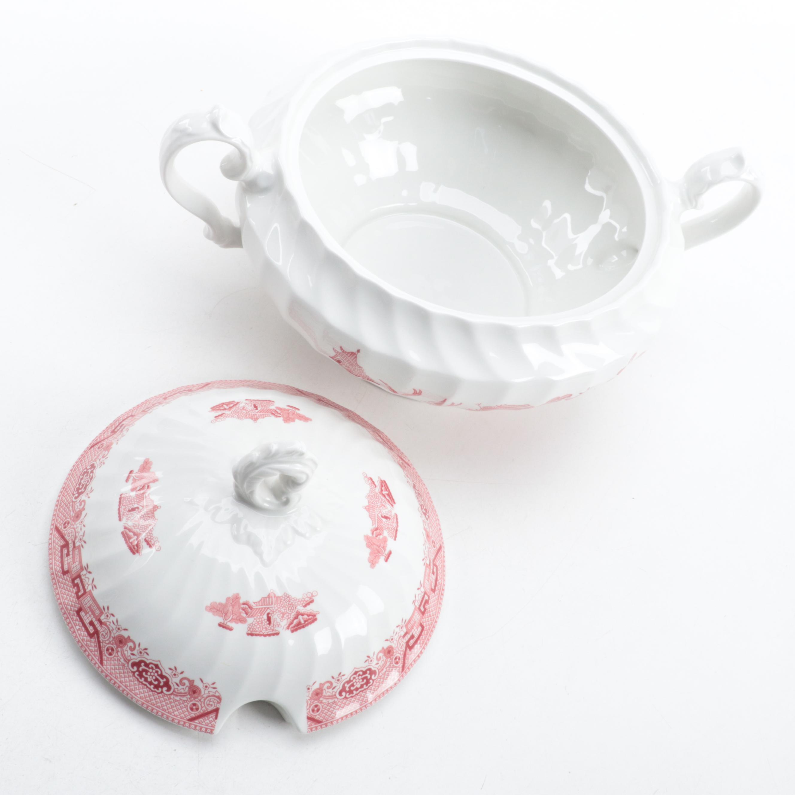 Wessex Collection English Ceramic Pink Willow Dinnerware