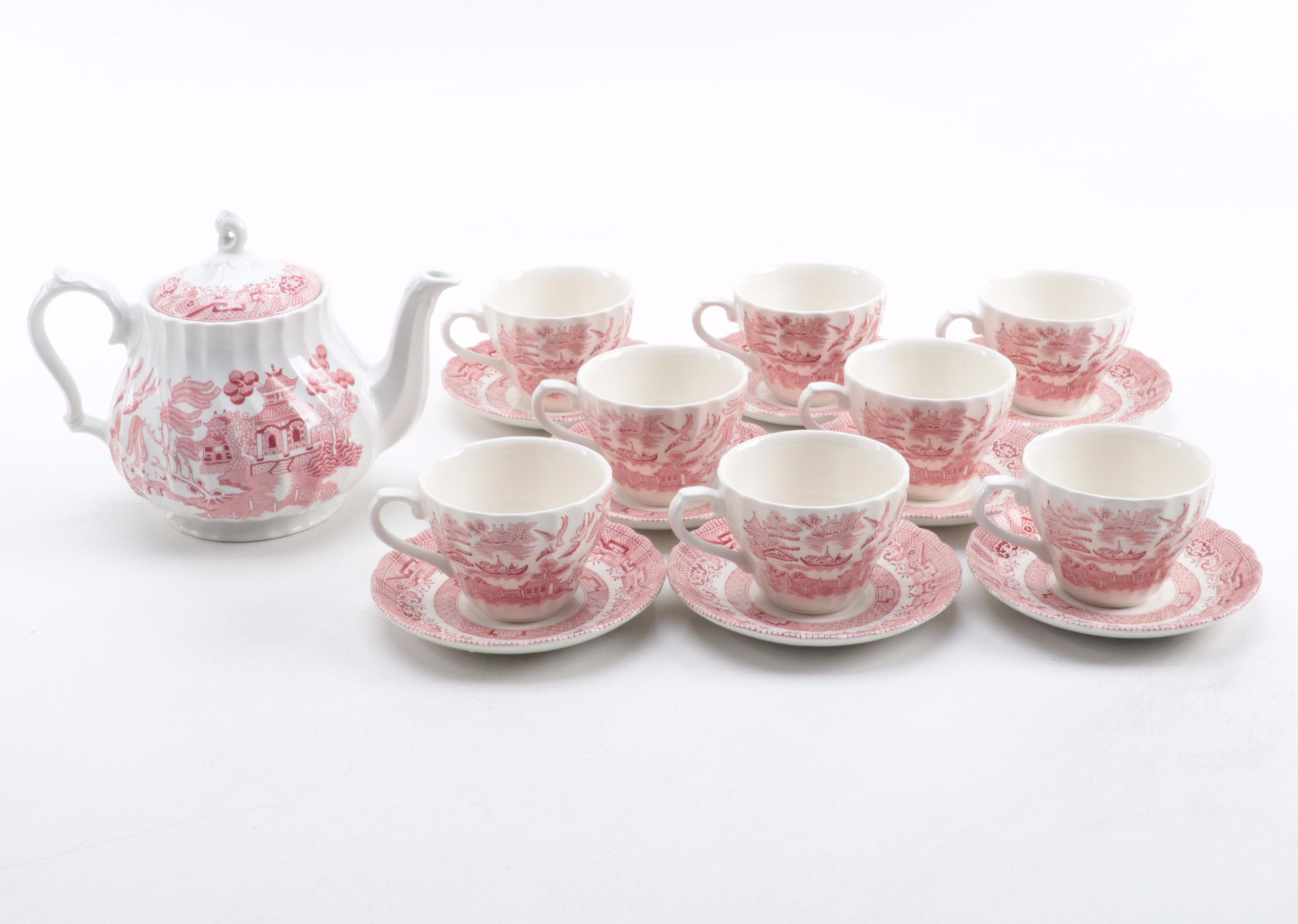 Wessex Collection English Ceramic Pink Willow Dinnerware
