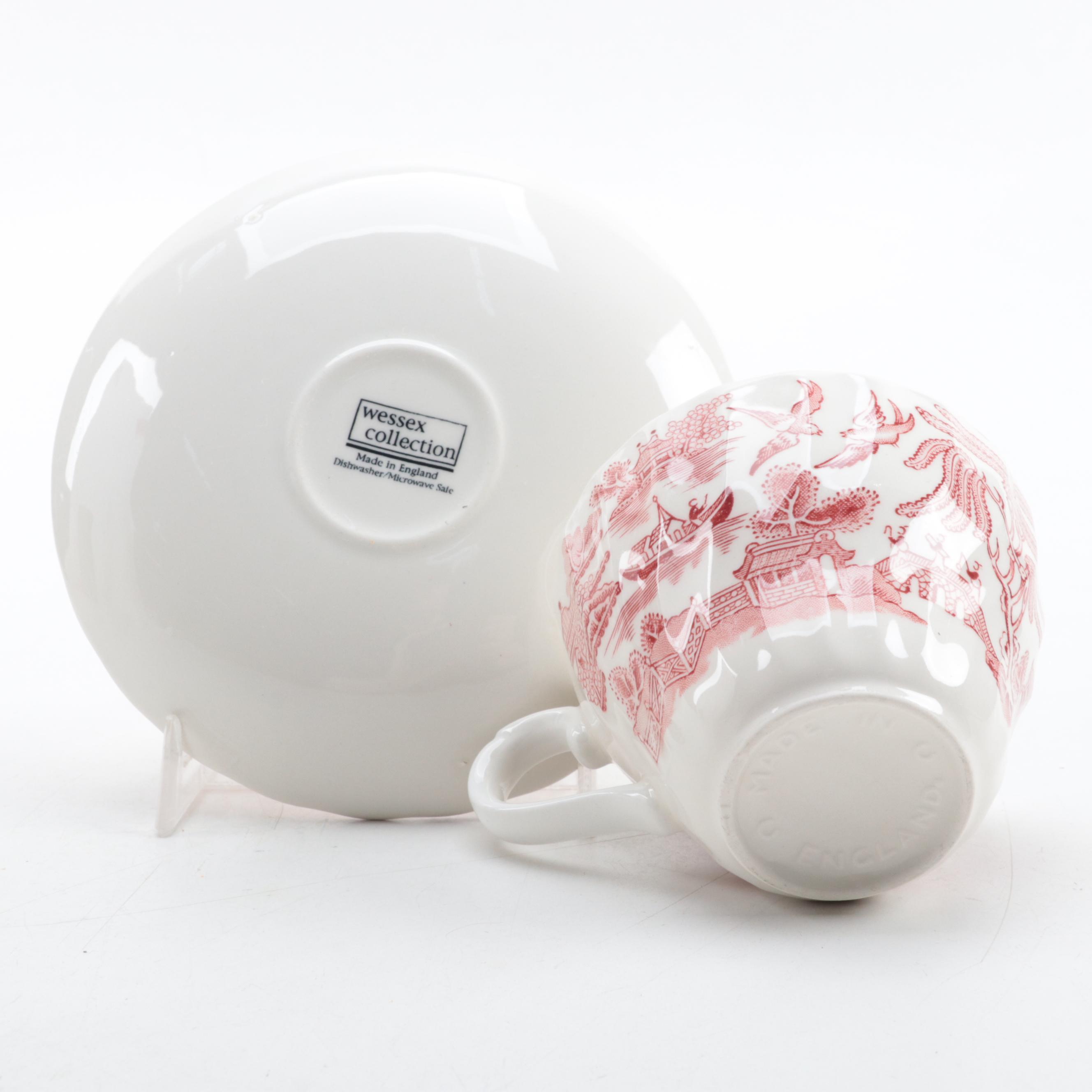 Wessex Collection English Ceramic Pink Willow Dinnerware