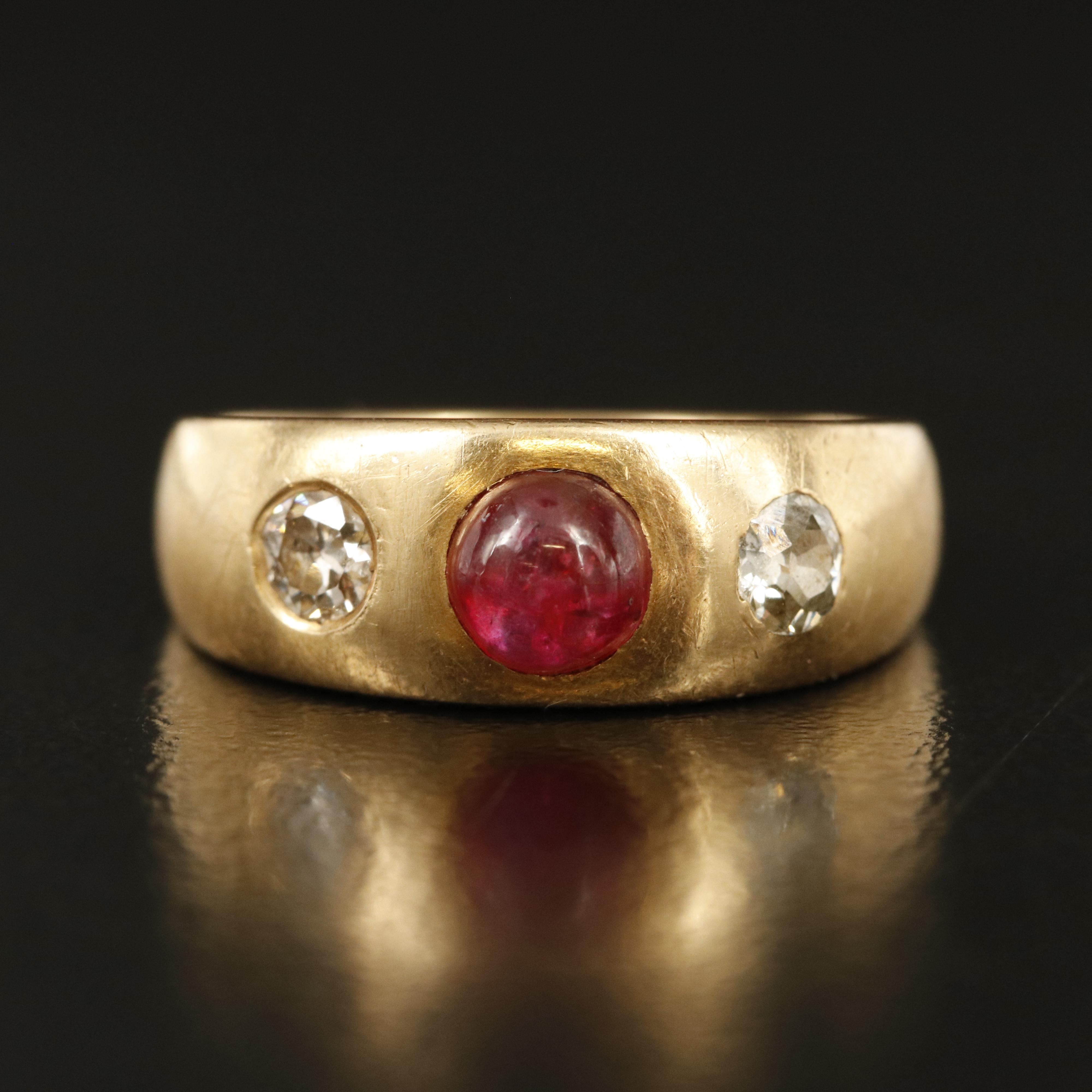 Vintage 18K Ruby and Diamond Gypsy Set Band