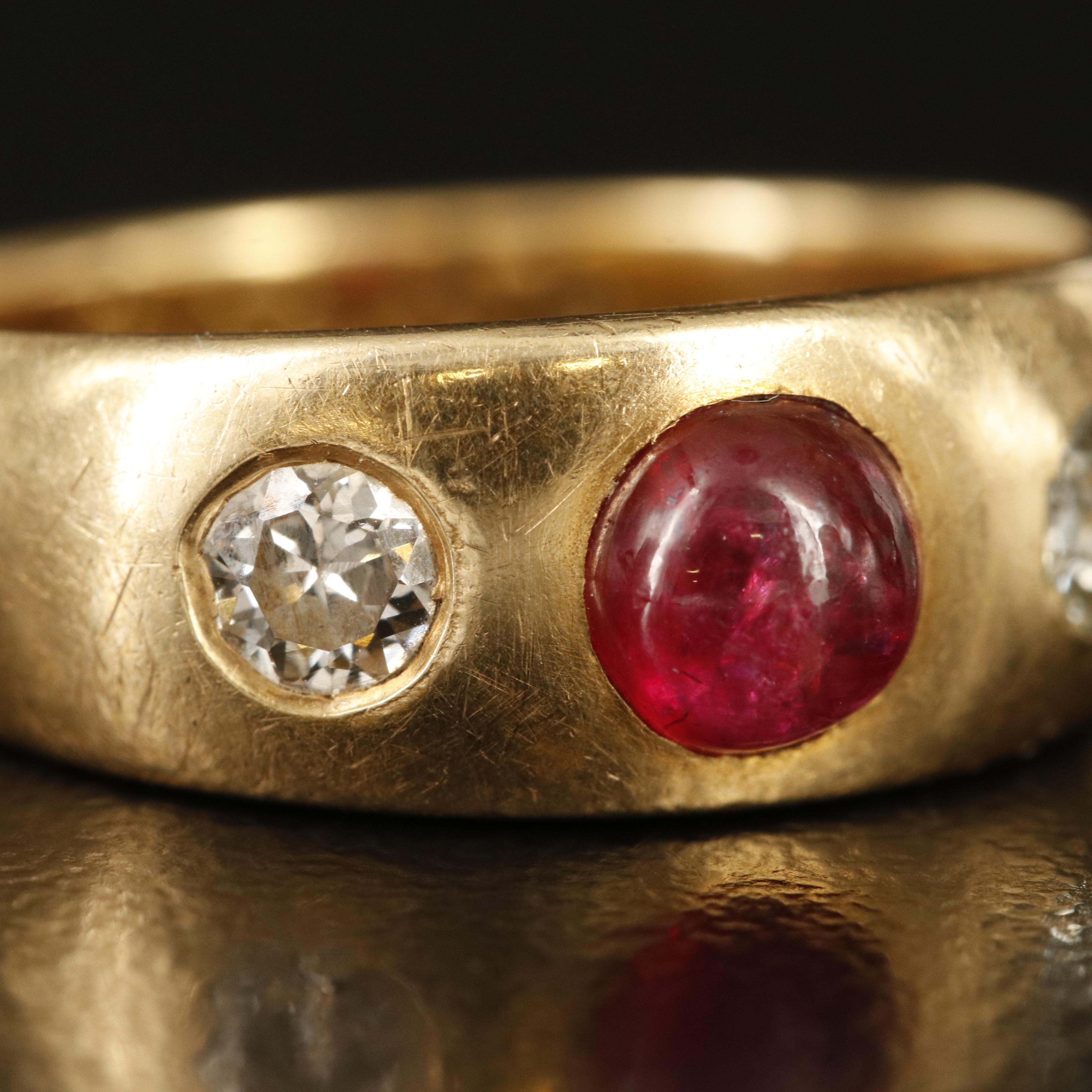 Vintage 18K Ruby and Diamond Gypsy Set Band