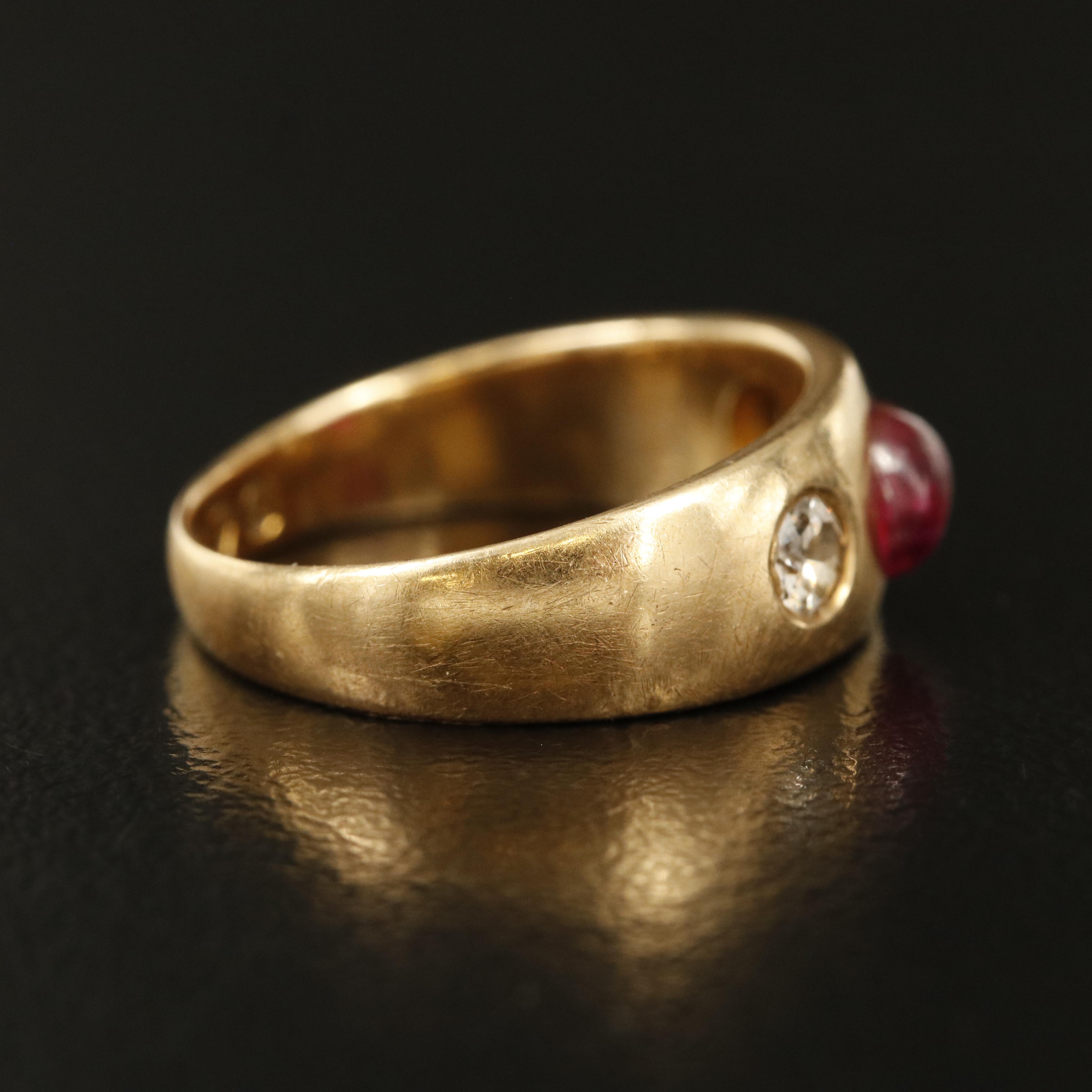 Vintage 18K Ruby and Diamond Gypsy Set Band