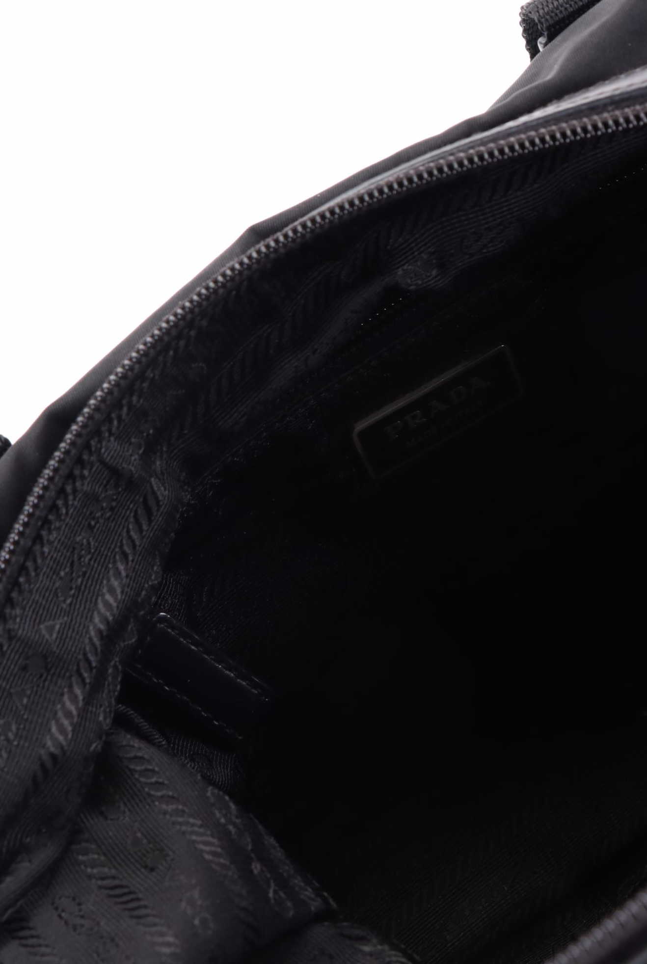 Prada Small Zip Tote in Black Nylon Gabardine with Leather Trim