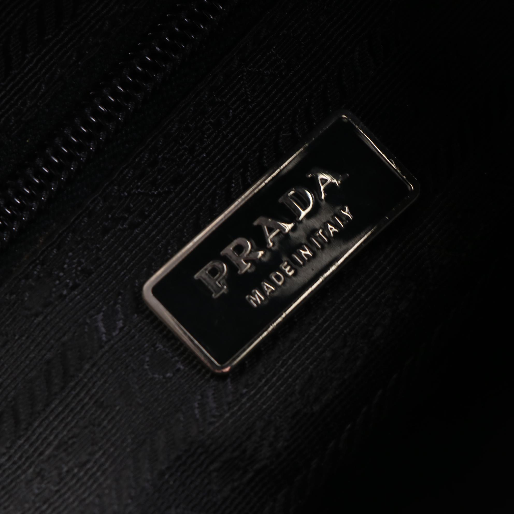 Prada Small Zip Tote in Black Nylon Gabardine with Leather Trim