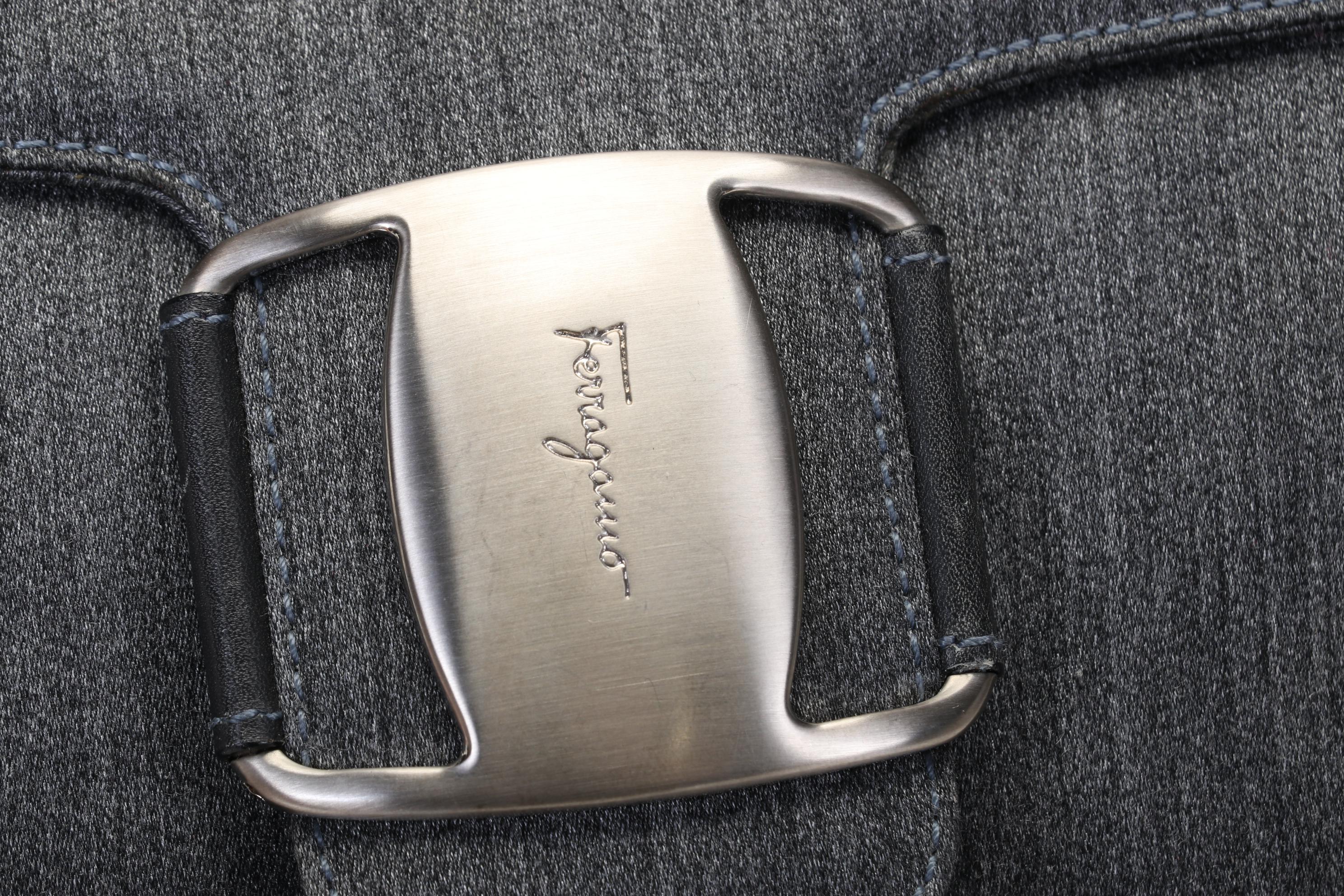 Salvatore Ferragamo Vara Shoulder Bag in Grey Striated Fabric With Leather Strap