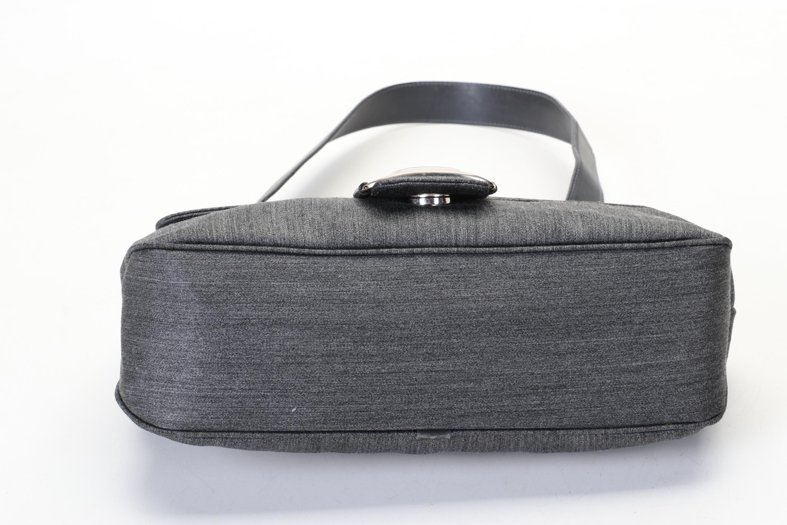 Salvatore Ferragamo Vara Shoulder Bag in Grey Striated Fabric With Leather Strap