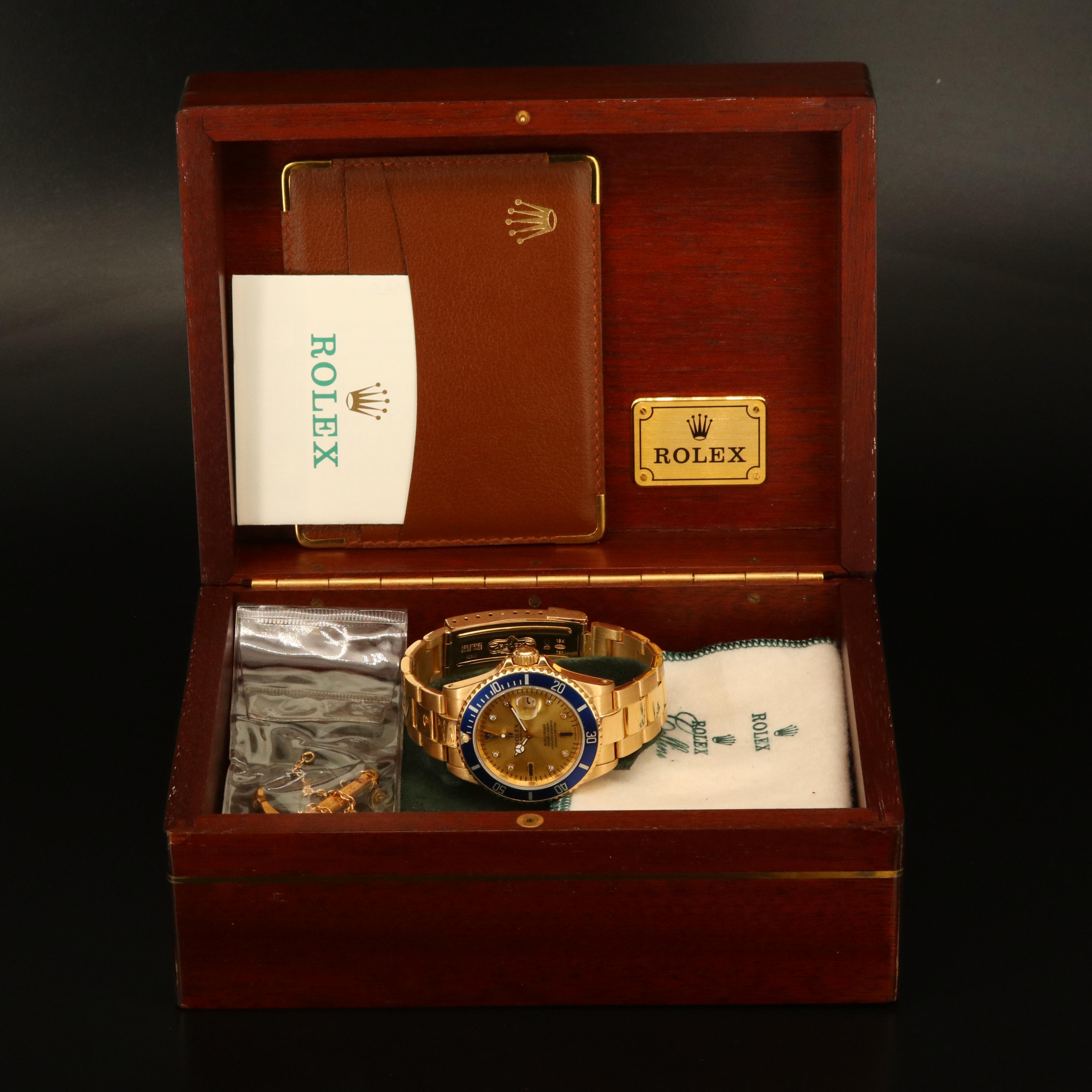 1991 18K Rolex Submariner Date Watch with Diamond and Sapphire Dial