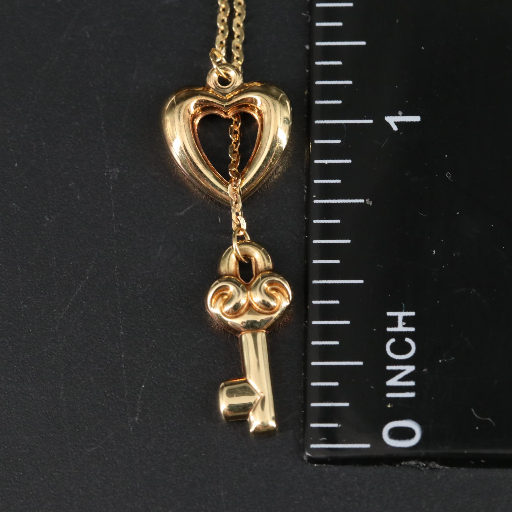 10K Heart and Key Lariat Necklace