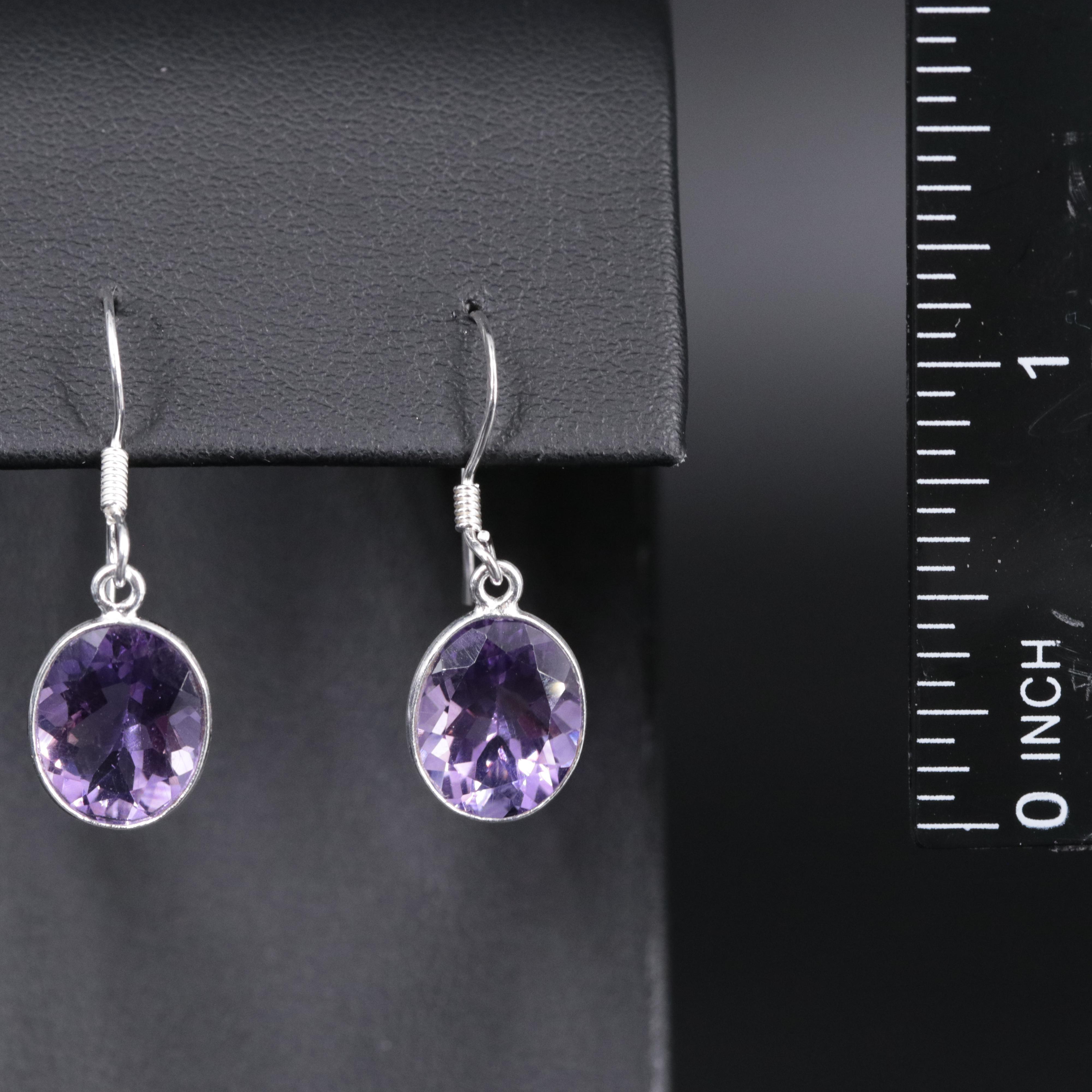Sterling Silver Amethyst Drop Earrings