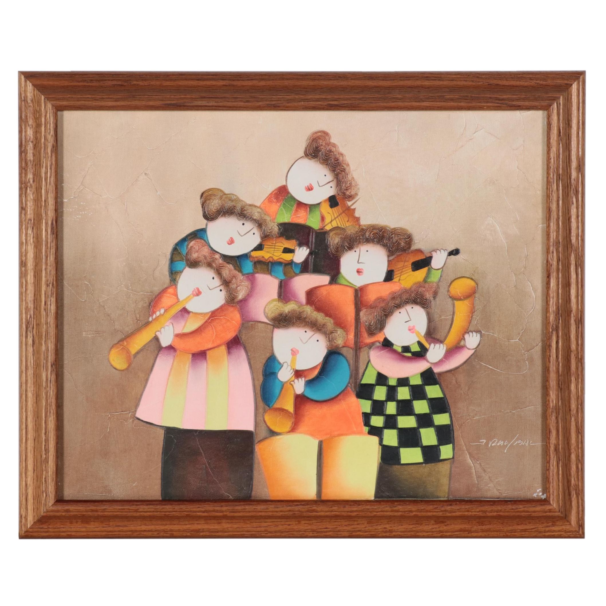J. Roybal School Oil Painting of Children With Instruments