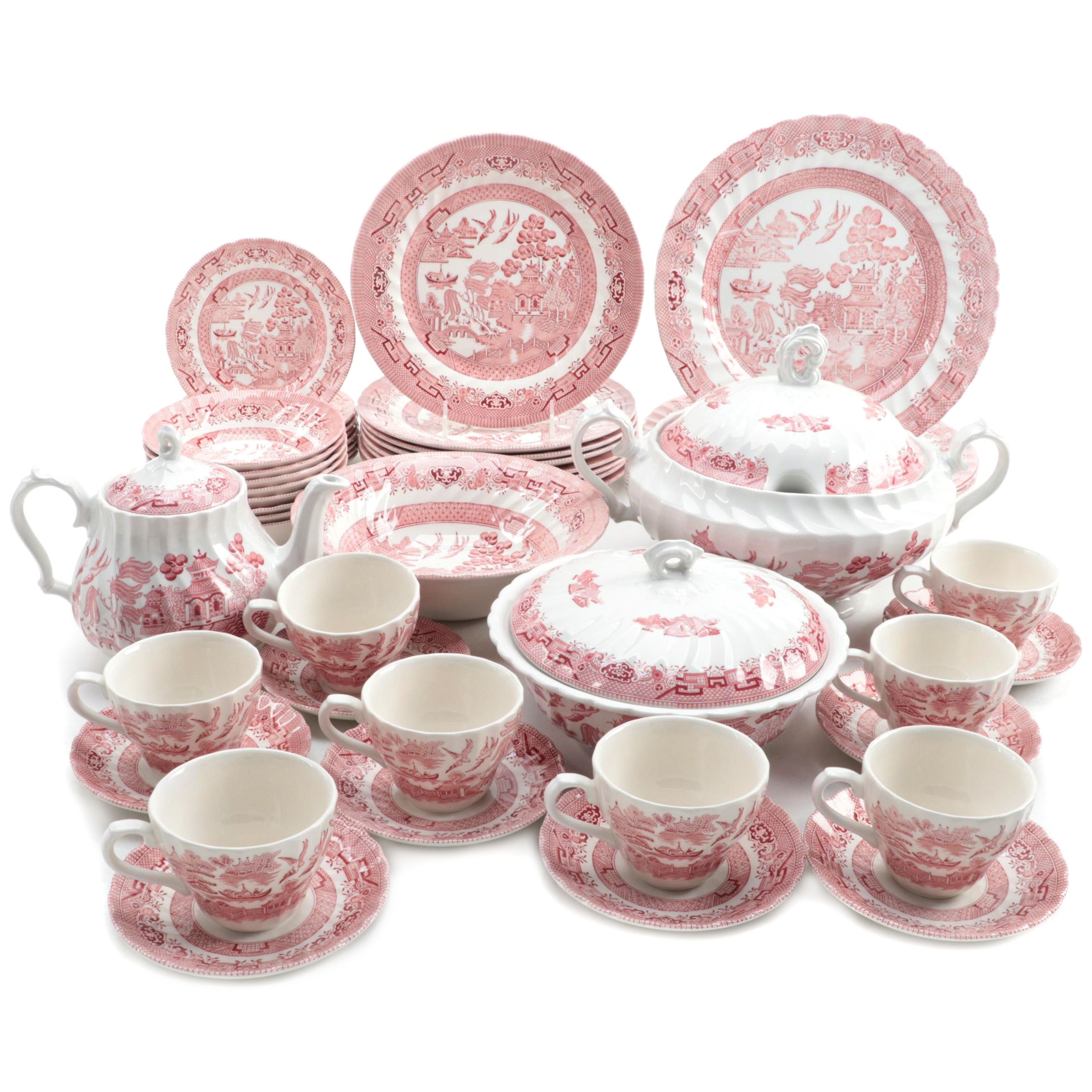 Wessex Collection English Ceramic Pink Willow Dinnerware