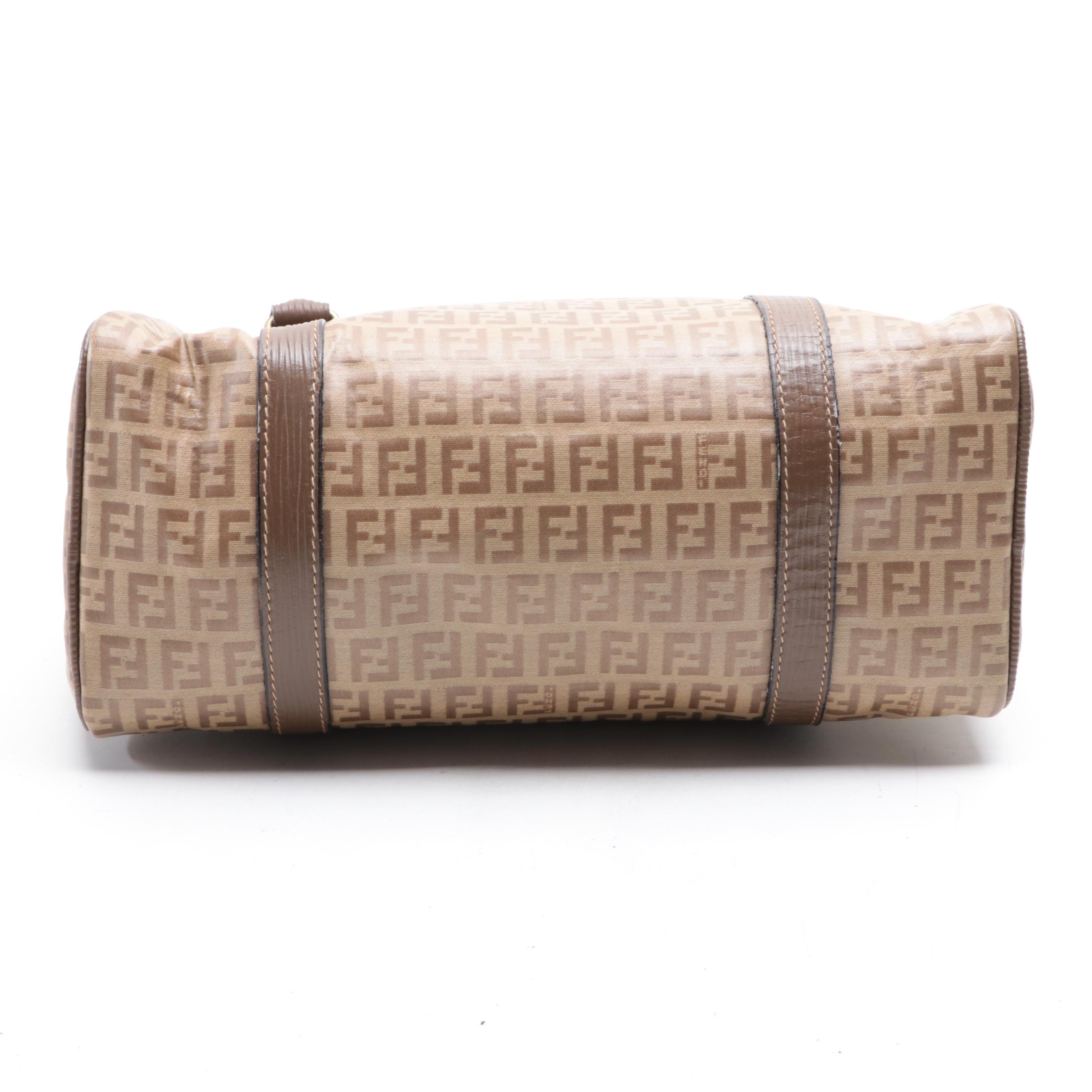 Fendi Boston Bag in Zucca Coated Canvas and Textured Leather Trim