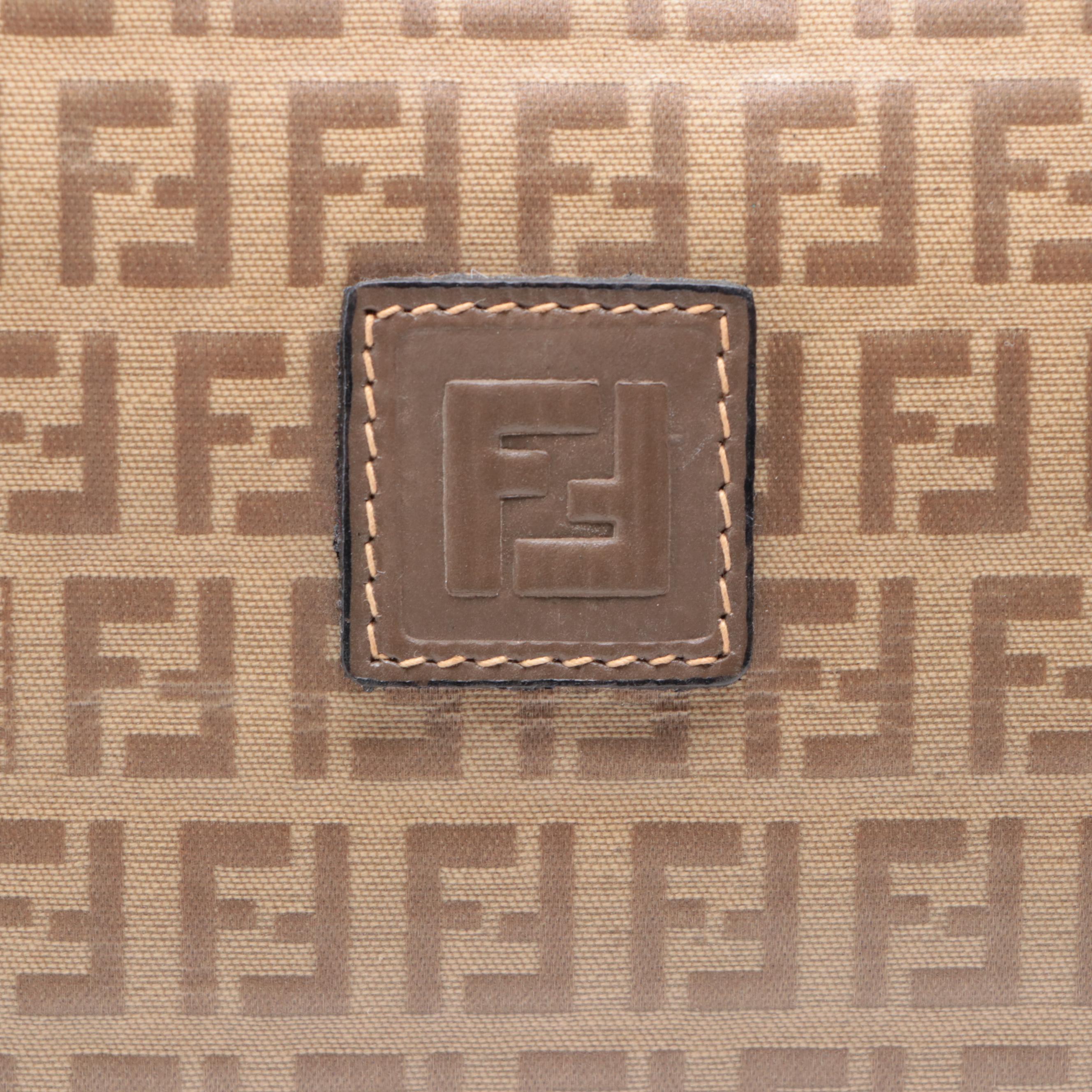 Fendi Boston Bag in Zucca Coated Canvas and Textured Leather Trim