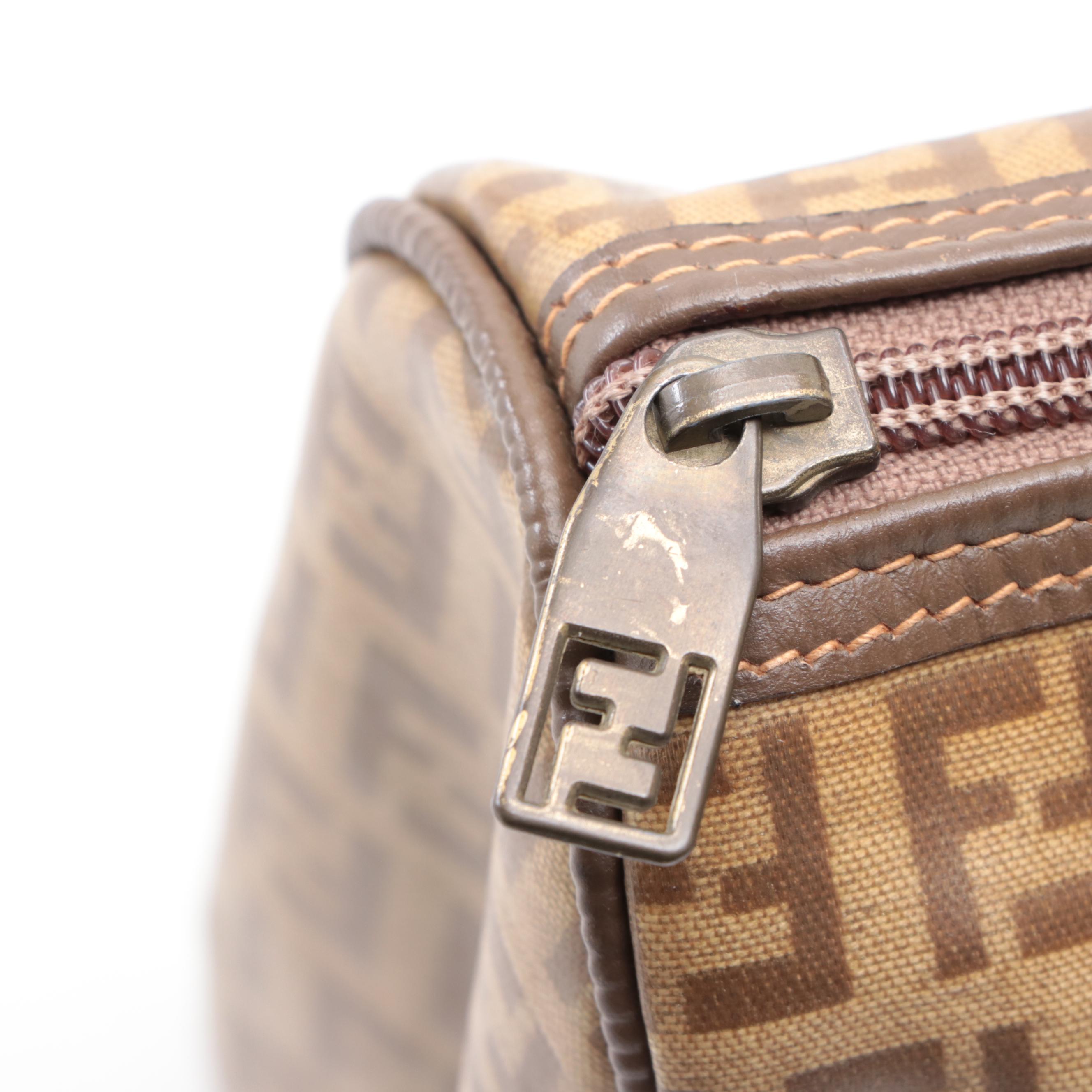 Fendi Boston Bag in Zucca Coated Canvas and Textured Leather Trim