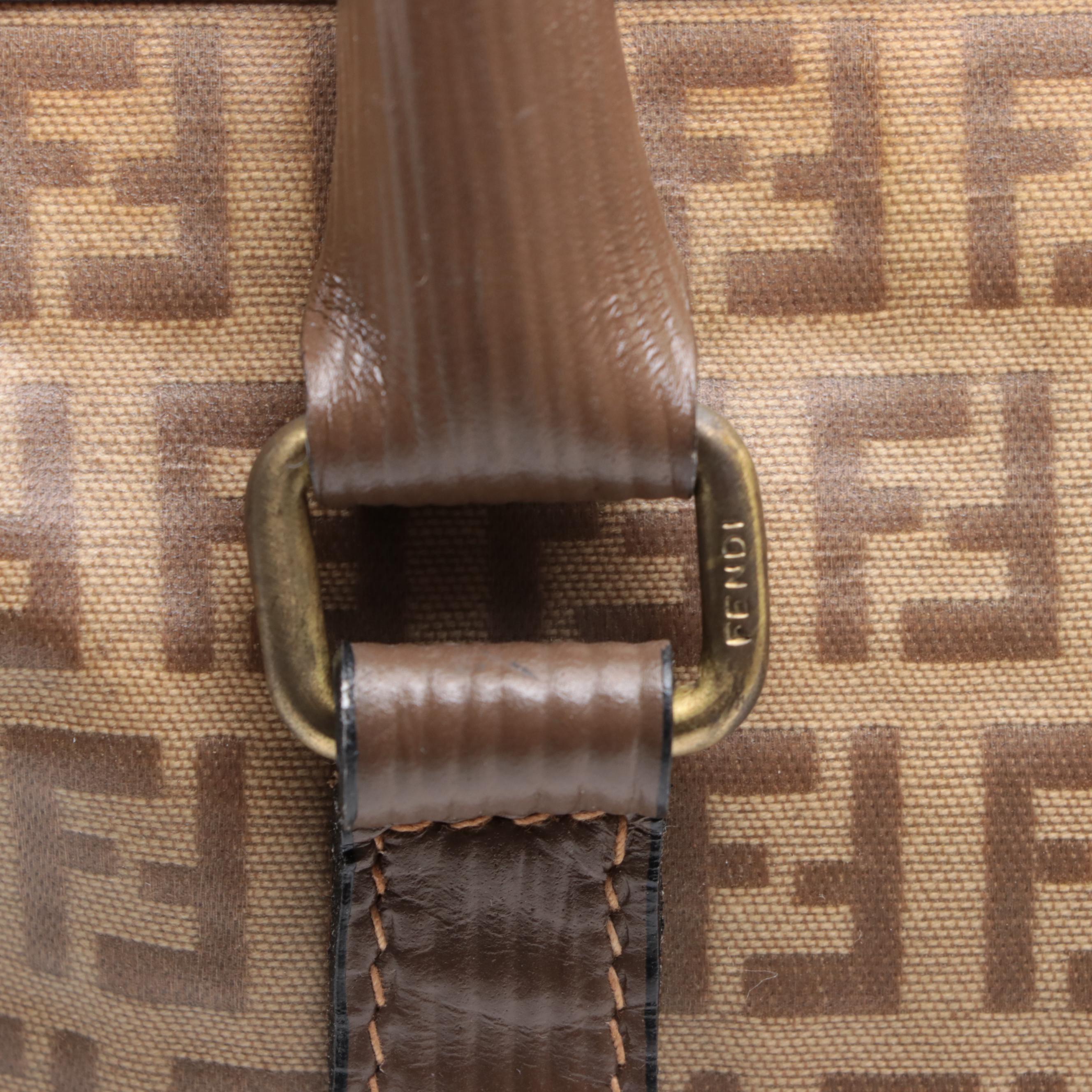 Fendi Boston Bag in Zucca Coated Canvas and Textured Leather Trim